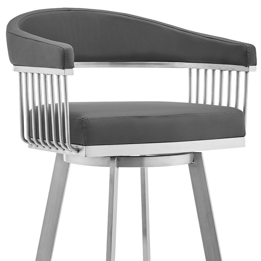29" Gray And Silver Iron Swivel Backless Bar Height Bar Chair - Loft&Timber
