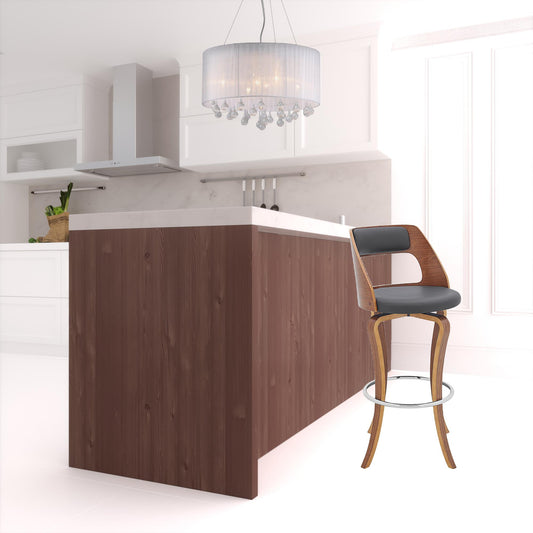 29" Gray And Brown Faux Leather Swivel Bar Height Bar Chair - Loft&Timber