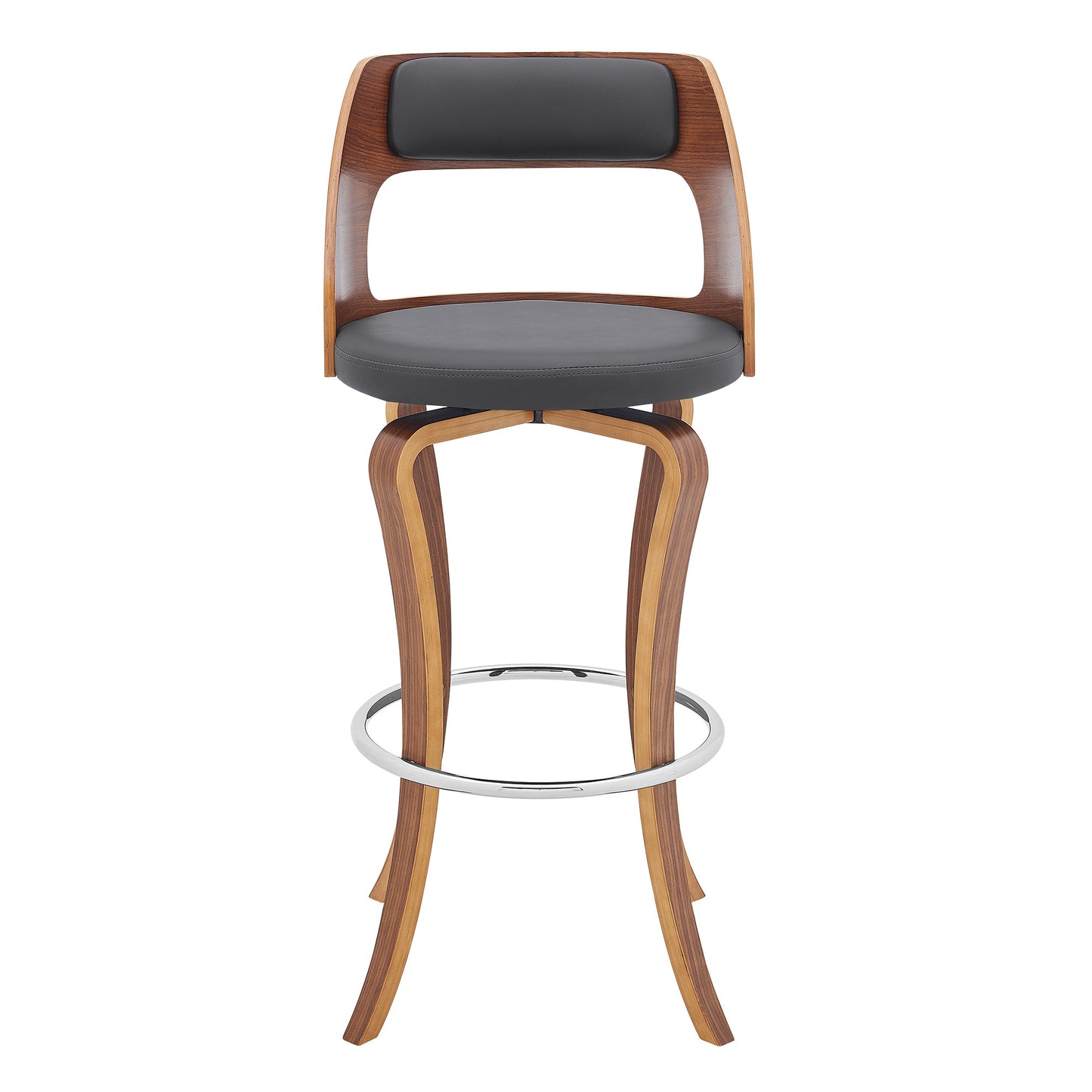29" Gray And Brown Faux Leather Swivel Bar Height Bar Chair - Loft&Timber