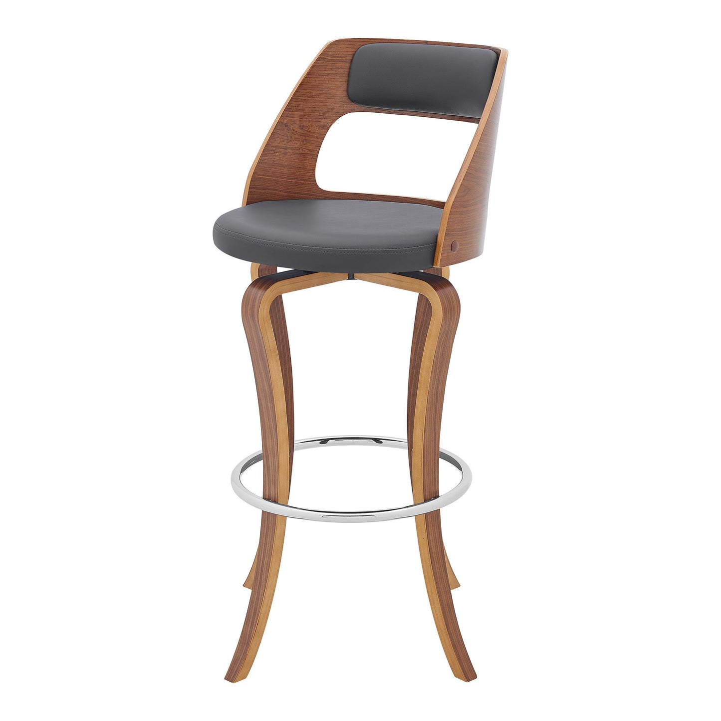 29" Gray And Brown Faux Leather Swivel Bar Height Bar Chair - Loft&Timber