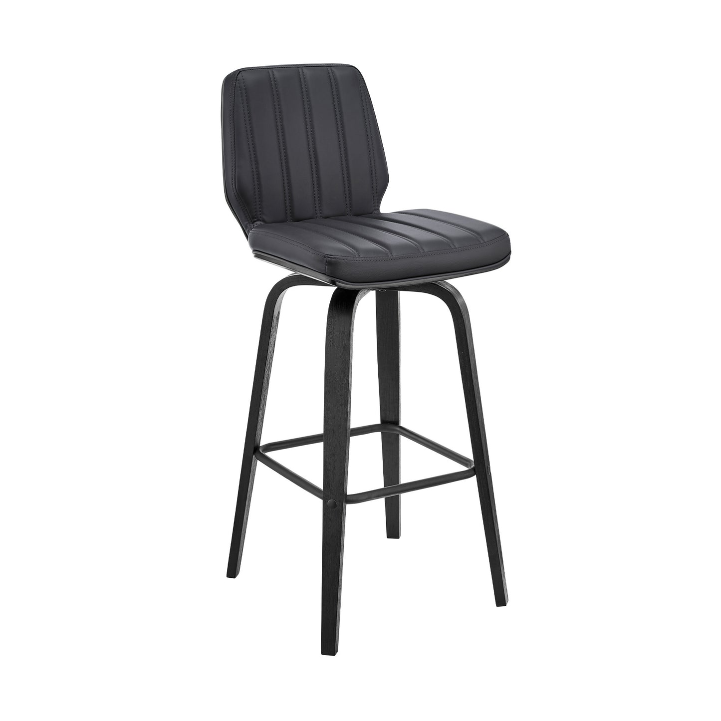 31" Gray And Black Faux Leather And Iron Swivel Bar Height Bar Chair - Loft&Timber