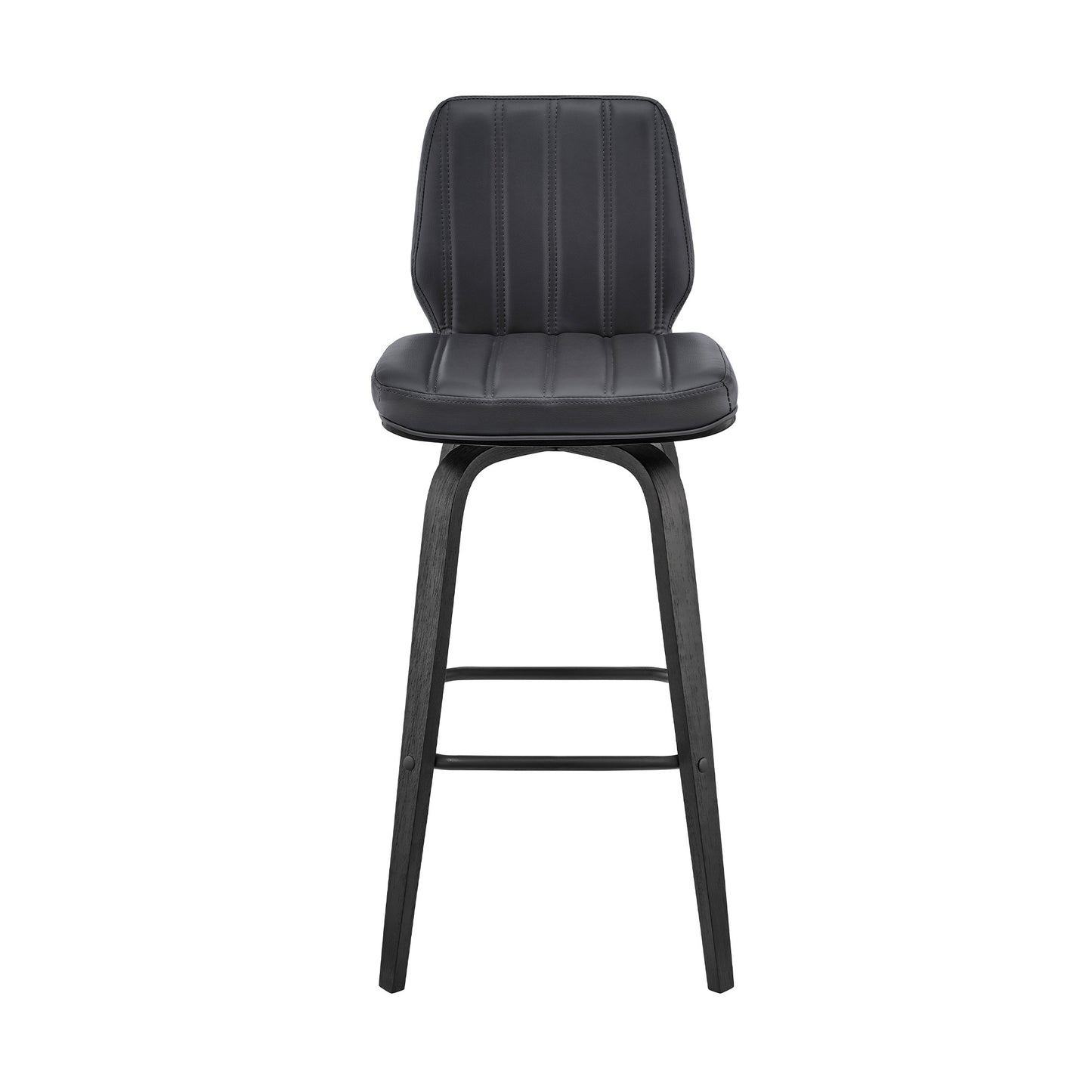 31" Gray And Black Faux Leather And Iron Swivel Bar Height Bar Chair - Loft&Timber