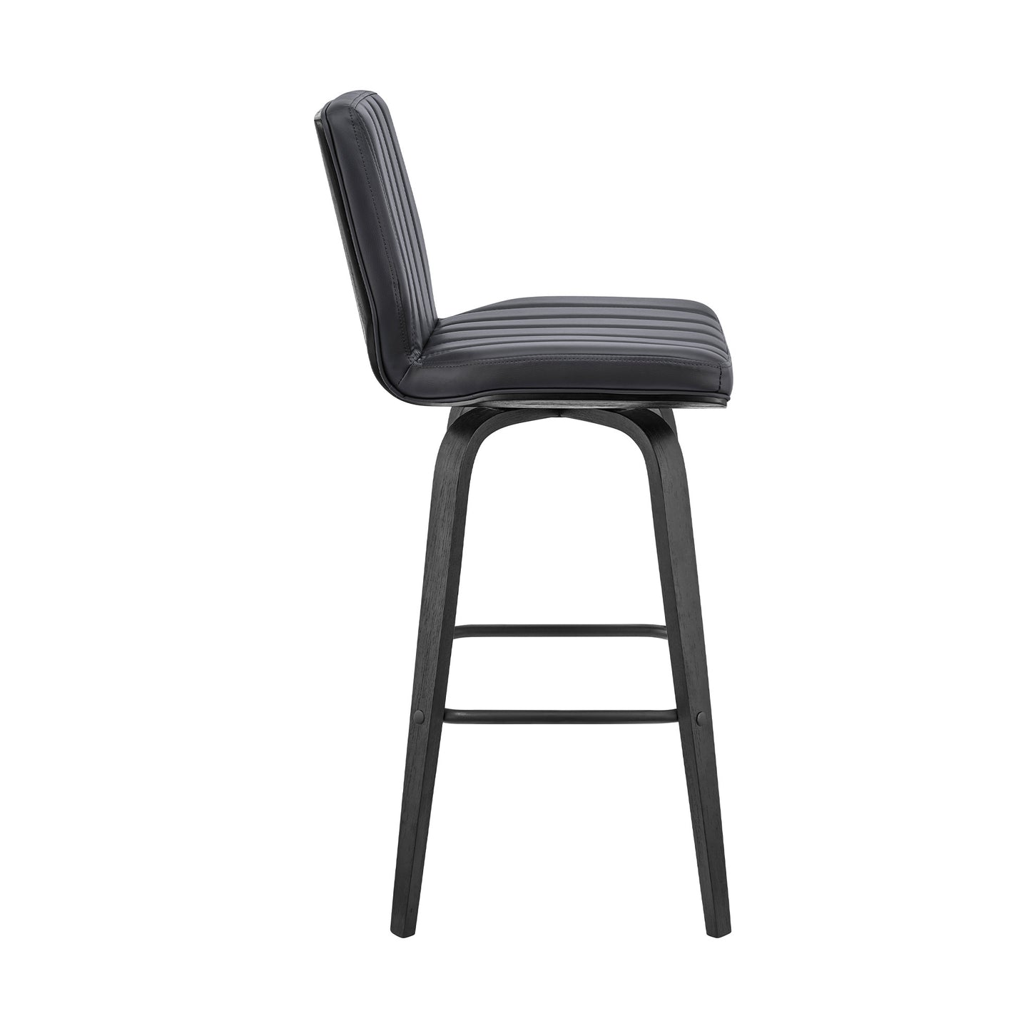 31" Gray And Black Faux Leather And Iron Swivel Bar Height Bar Chair - Loft&Timber