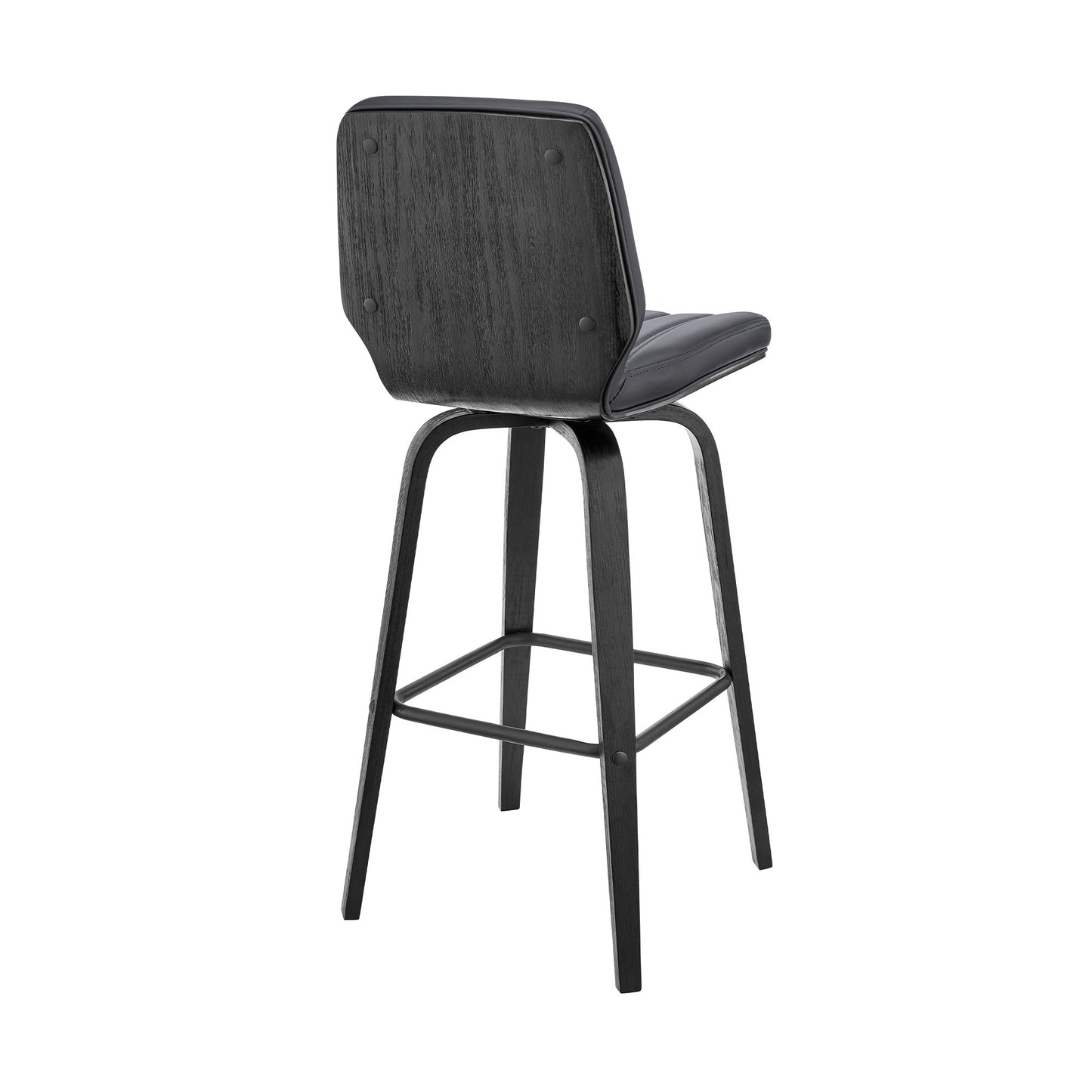 31" Gray And Black Faux Leather And Iron Swivel Bar Height Bar Chair - Loft&Timber