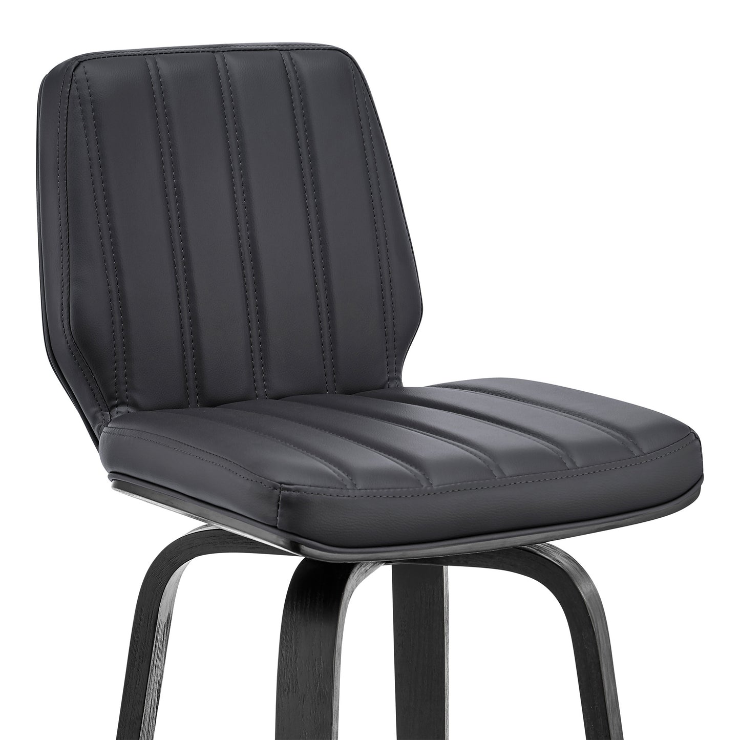 31" Gray And Black Faux Leather And Iron Swivel Bar Height Bar Chair - Loft&Timber