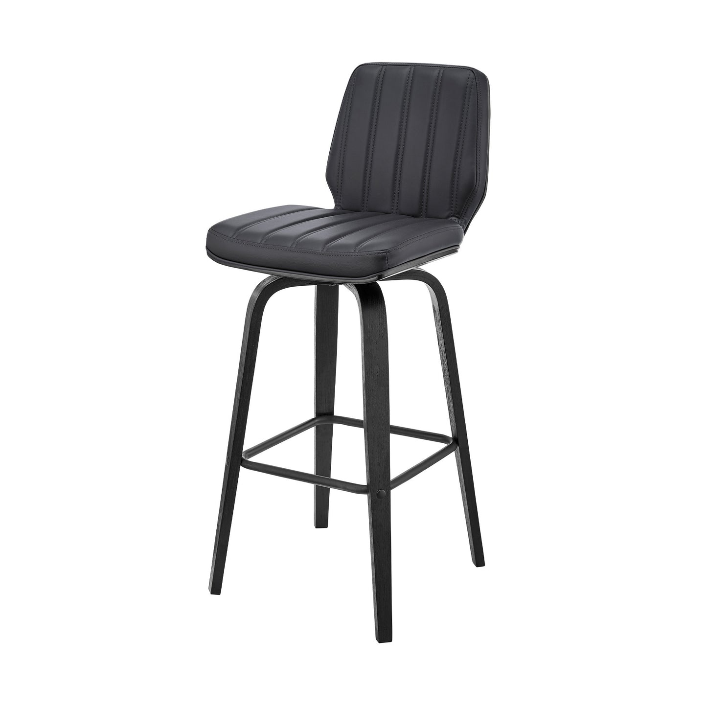 31" Gray And Black Faux Leather And Iron Swivel Bar Height Bar Chair - Loft&Timber