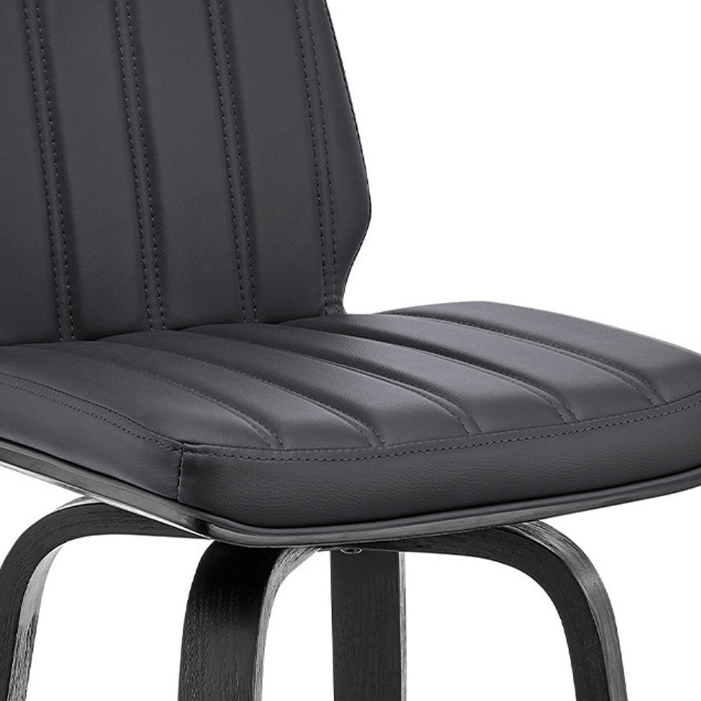 31" Gray And Black Faux Leather And Iron Swivel Bar Height Bar Chair - Loft&Timber
