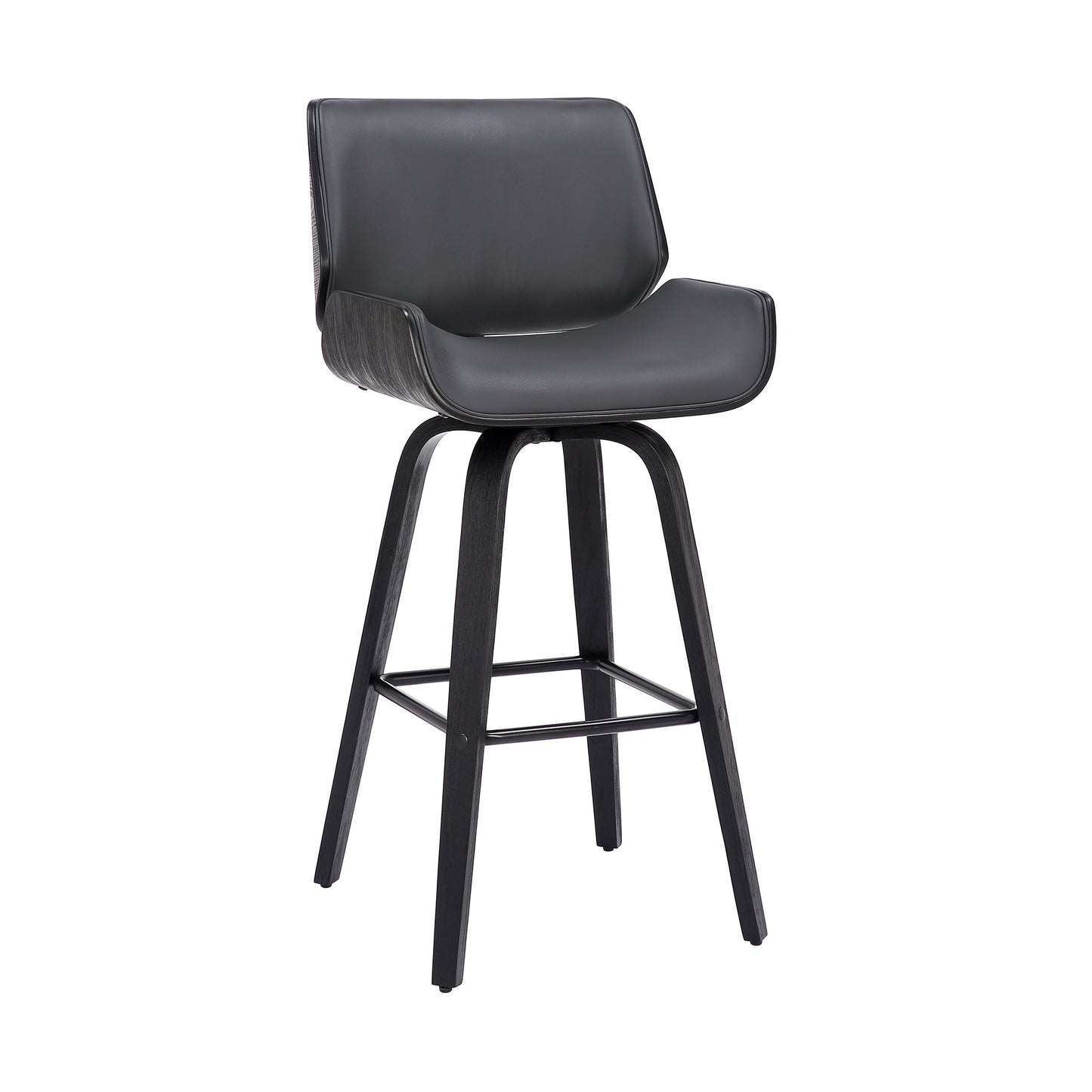 30" Gray and Black Faux Leather and Iron Bar Height Swivel Bar Chair - Loft&Timber