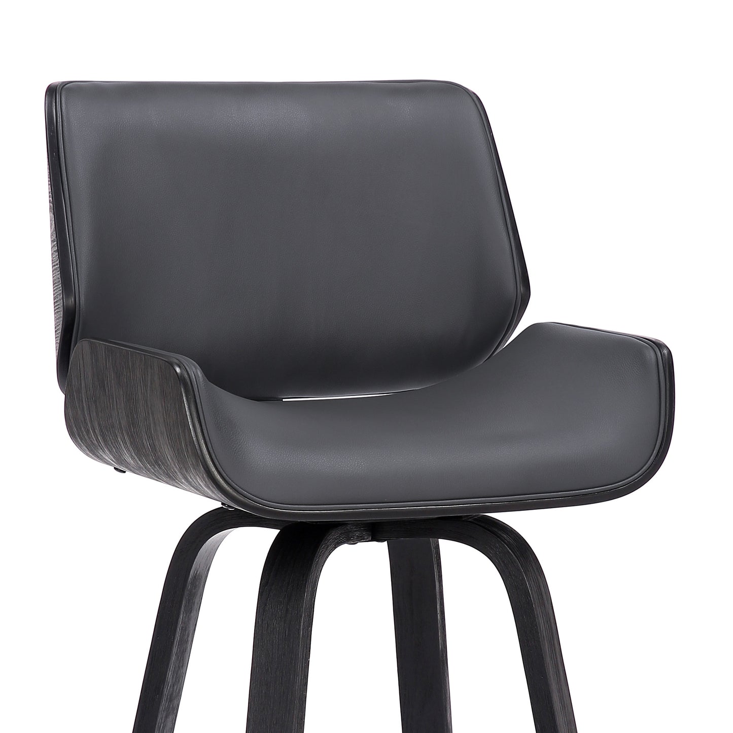 30" Gray and Black Faux Leather and Iron Bar Height Swivel Bar Chair - Loft&Timber
