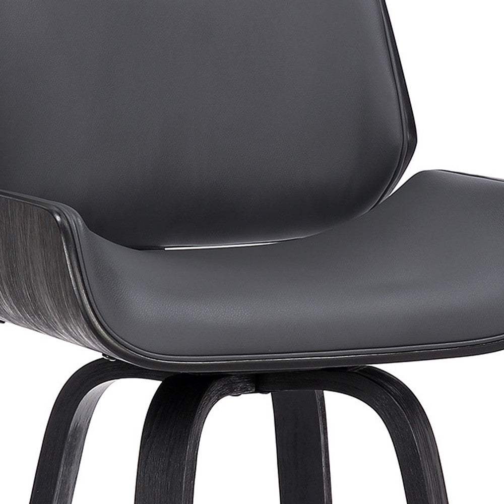 30" Gray and Black Faux Leather and Iron Bar Height Swivel Bar Chair - Loft&Timber