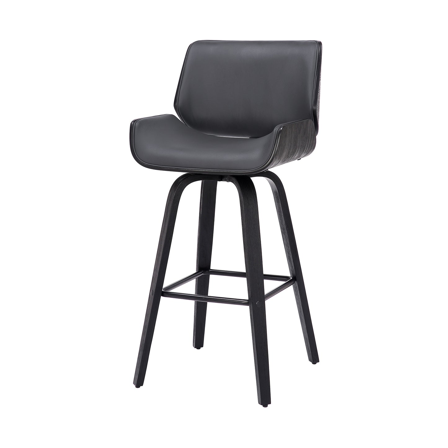 30" Gray and Black Faux Leather and Iron Bar Height Swivel Bar Chair - Loft&Timber