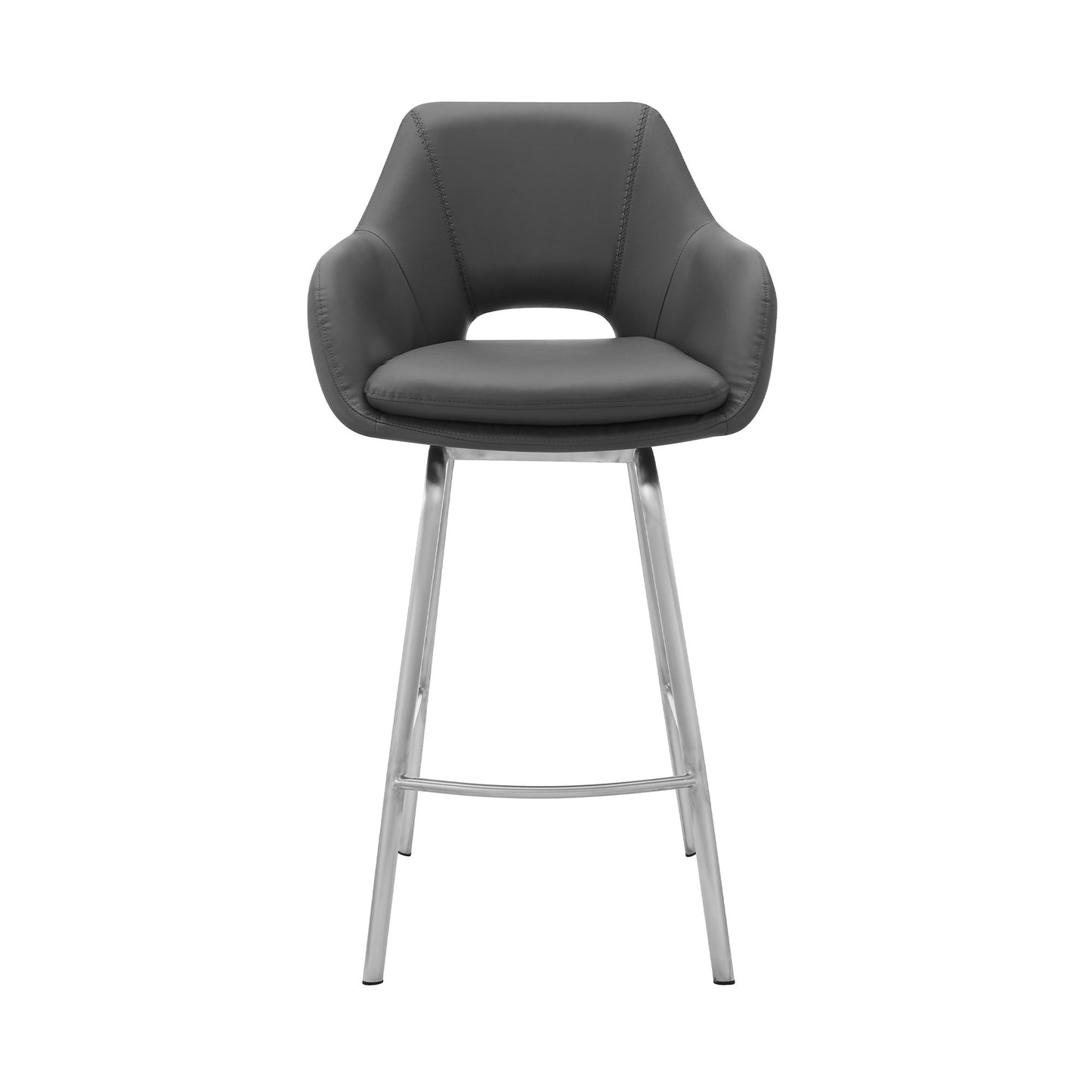 30" Gray And Silver Iron Swivel Low Back Bar Height Bar Chair - Loft&Timber
