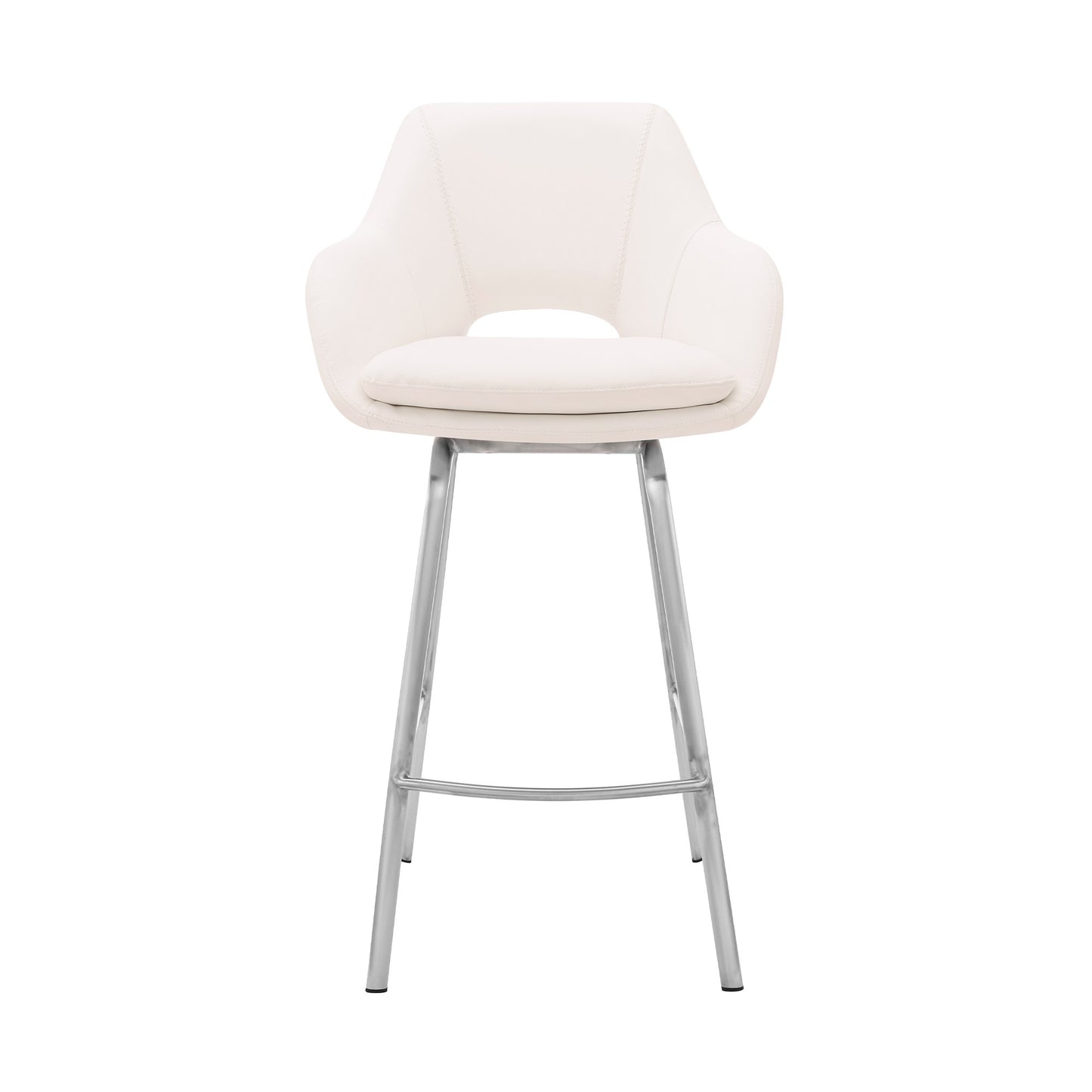30" White And Silver Iron Swivel Low Back Bar Height Bar Chair - Loft&Timber