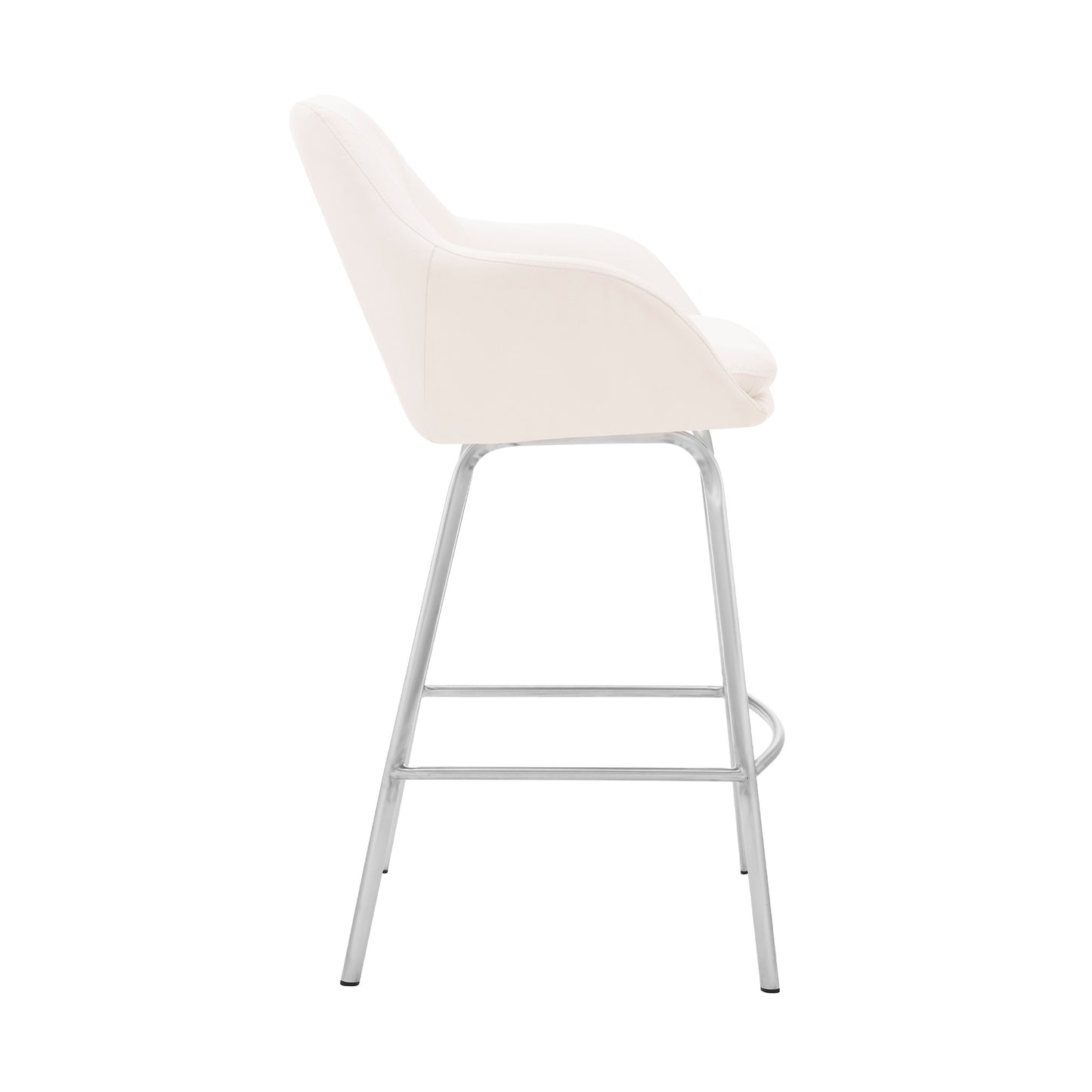30" White And Silver Iron Swivel Low Back Bar Height Bar Chair - Loft&Timber