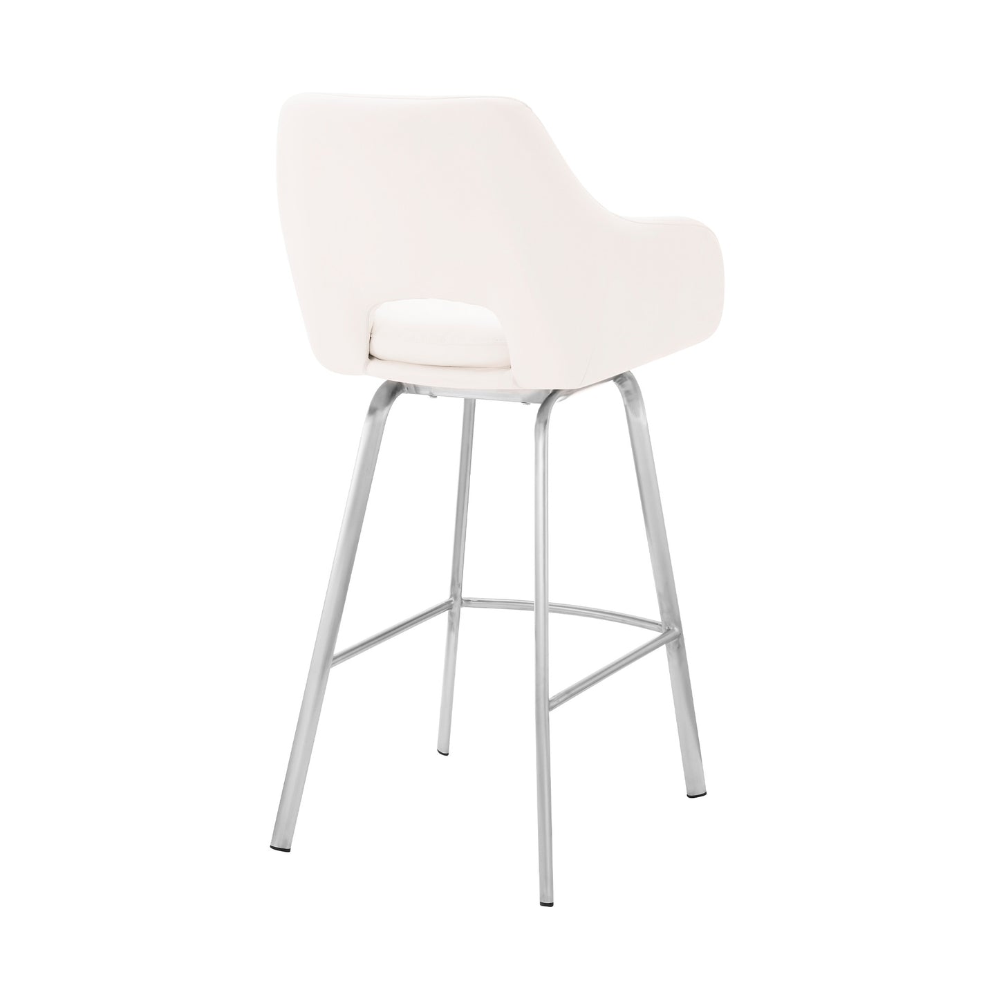 30" White And Silver Iron Swivel Low Back Bar Height Bar Chair - Loft&Timber