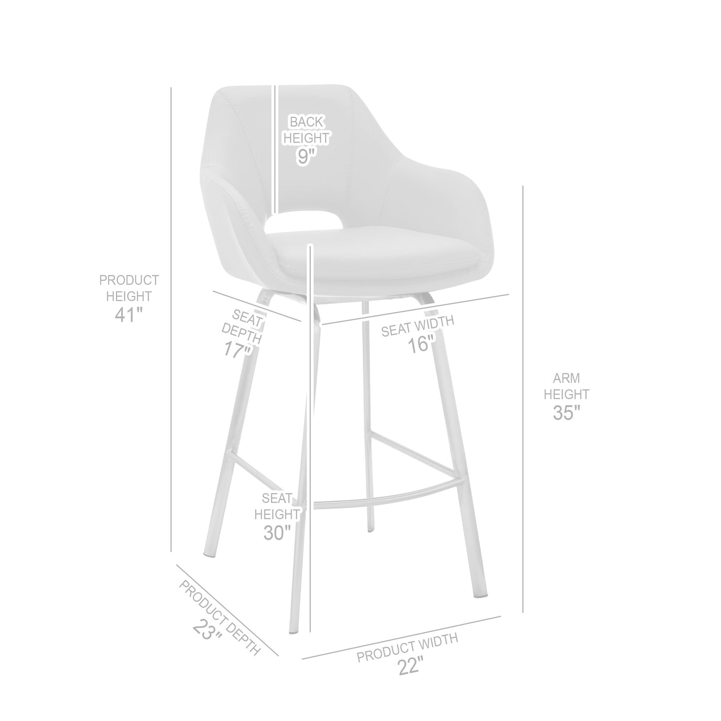 30" White And Silver Iron Swivel Low Back Bar Height Bar Chair - Loft&Timber