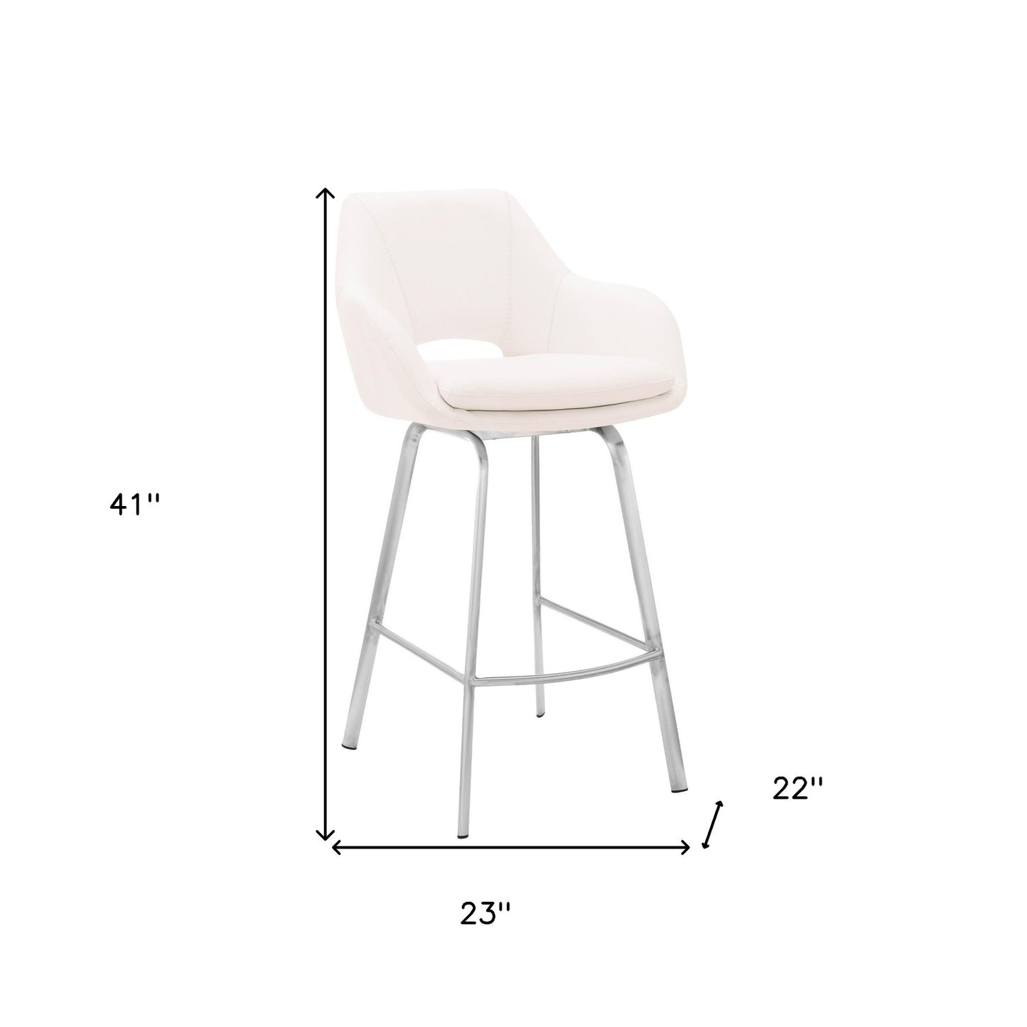 30" White And Silver Iron Swivel Low Back Bar Height Bar Chair - Loft&Timber