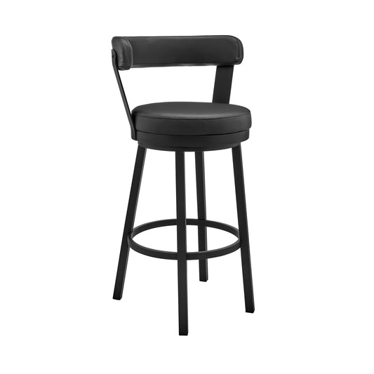 30" Black Faux Leather and Steel Low Back Bar Height Swivel Bar Chair - Loft&Timber