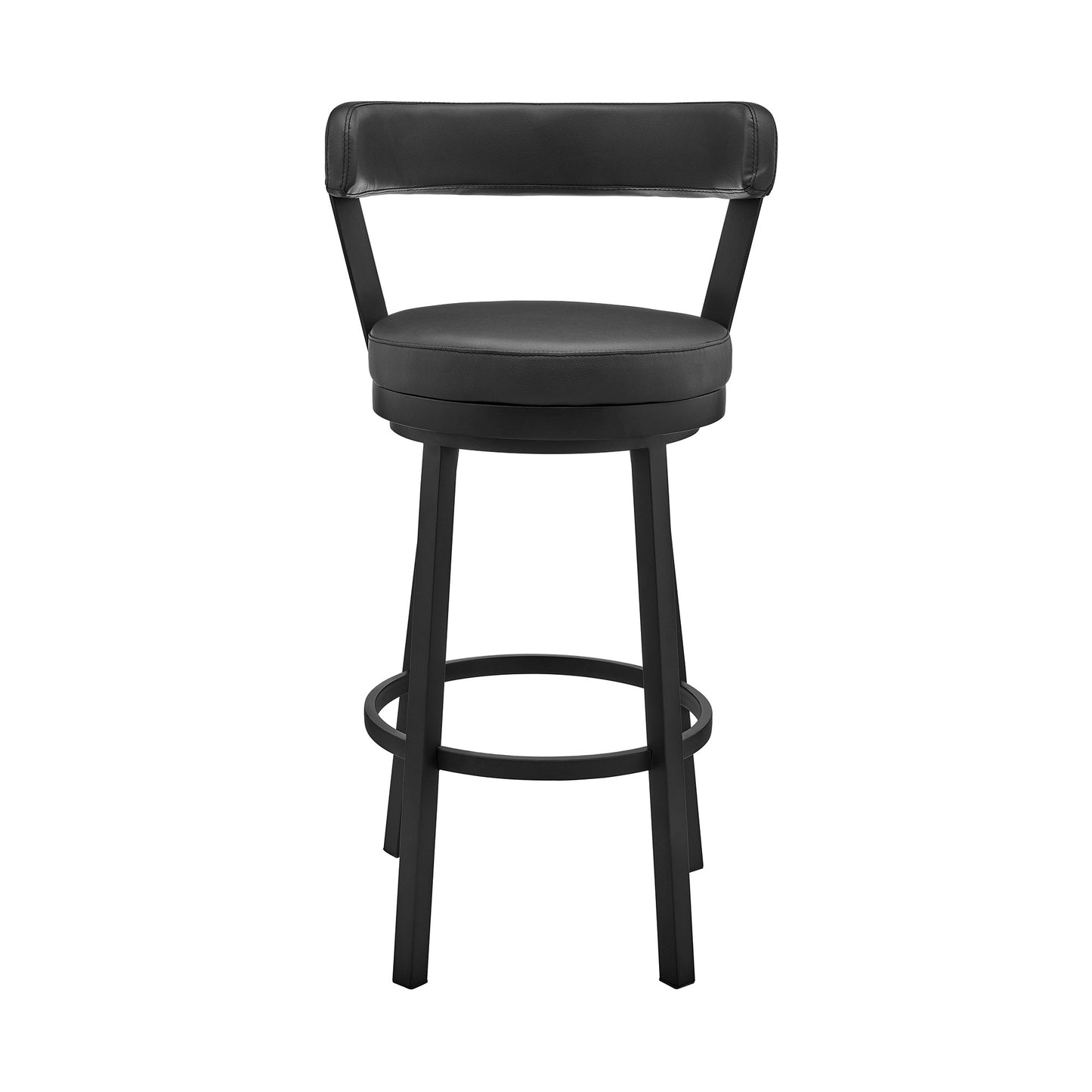 30" Black Faux Leather and Steel Low Back Bar Height Swivel Bar Chair - Loft&Timber