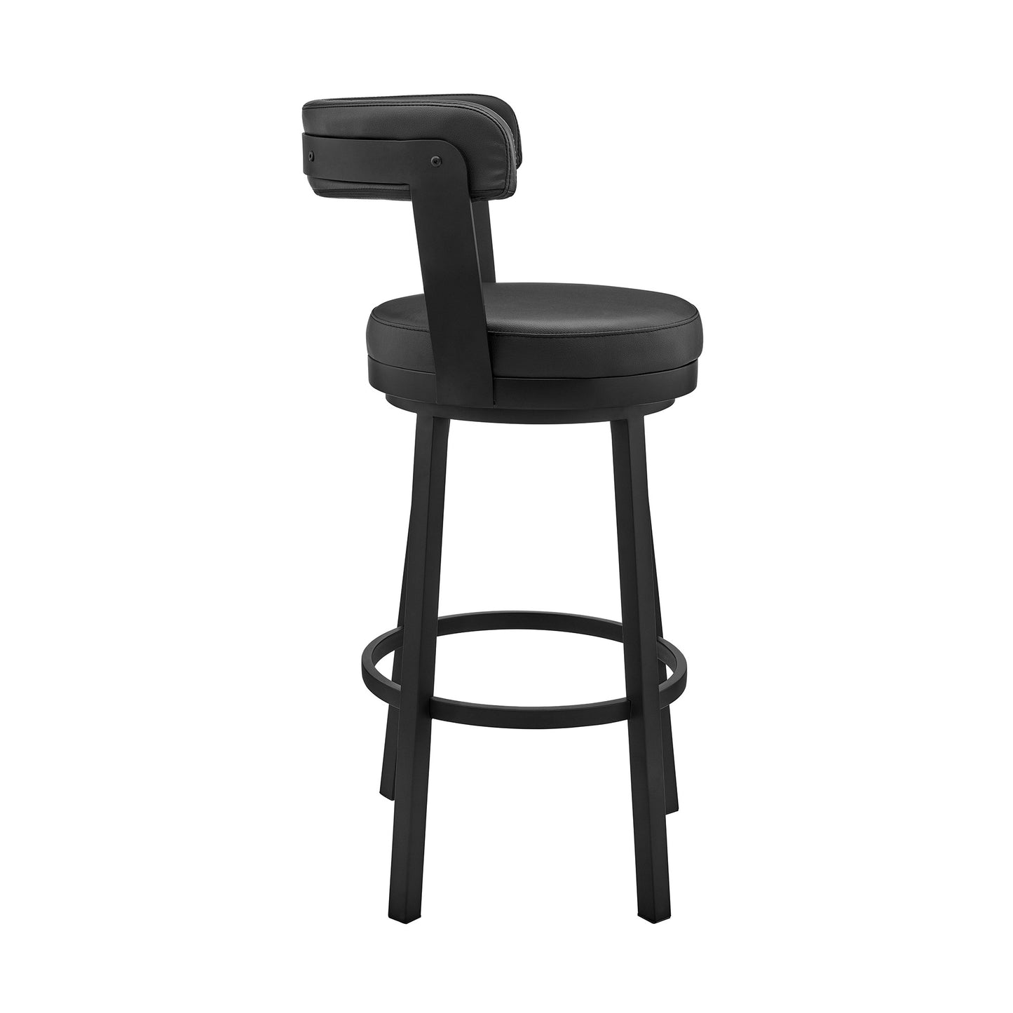 30" Black Faux Leather and Steel Low Back Bar Height Swivel Bar Chair - Loft&Timber