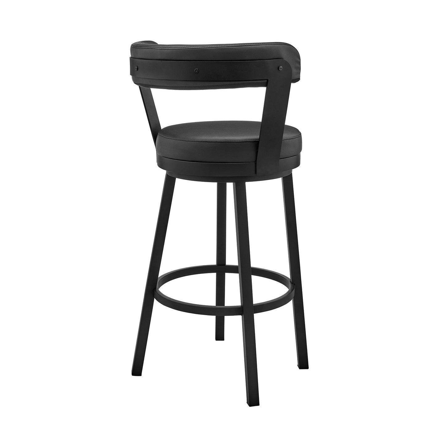 30" Black Faux Leather and Steel Low Back Bar Height Swivel Bar Chair - Loft&Timber