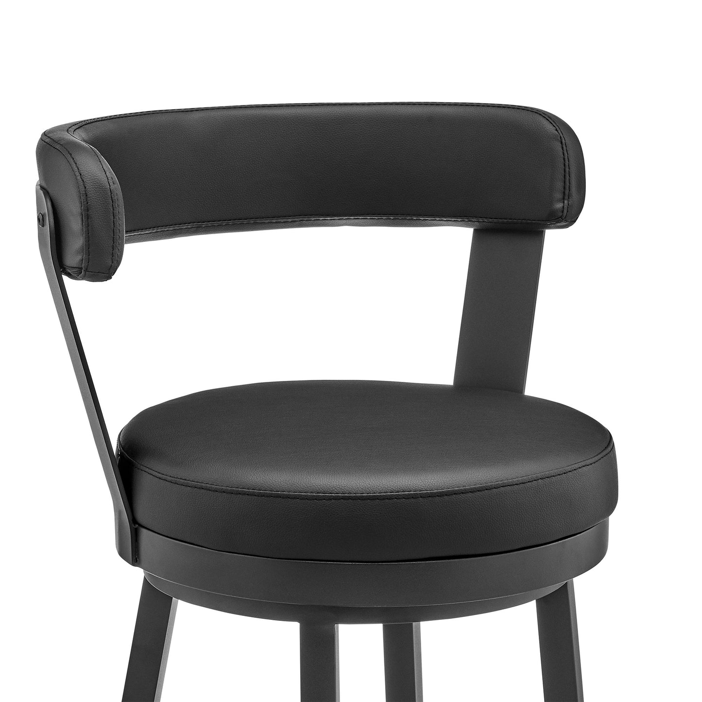 30" Black Faux Leather and Steel Low Back Bar Height Swivel Bar Chair - Loft&Timber