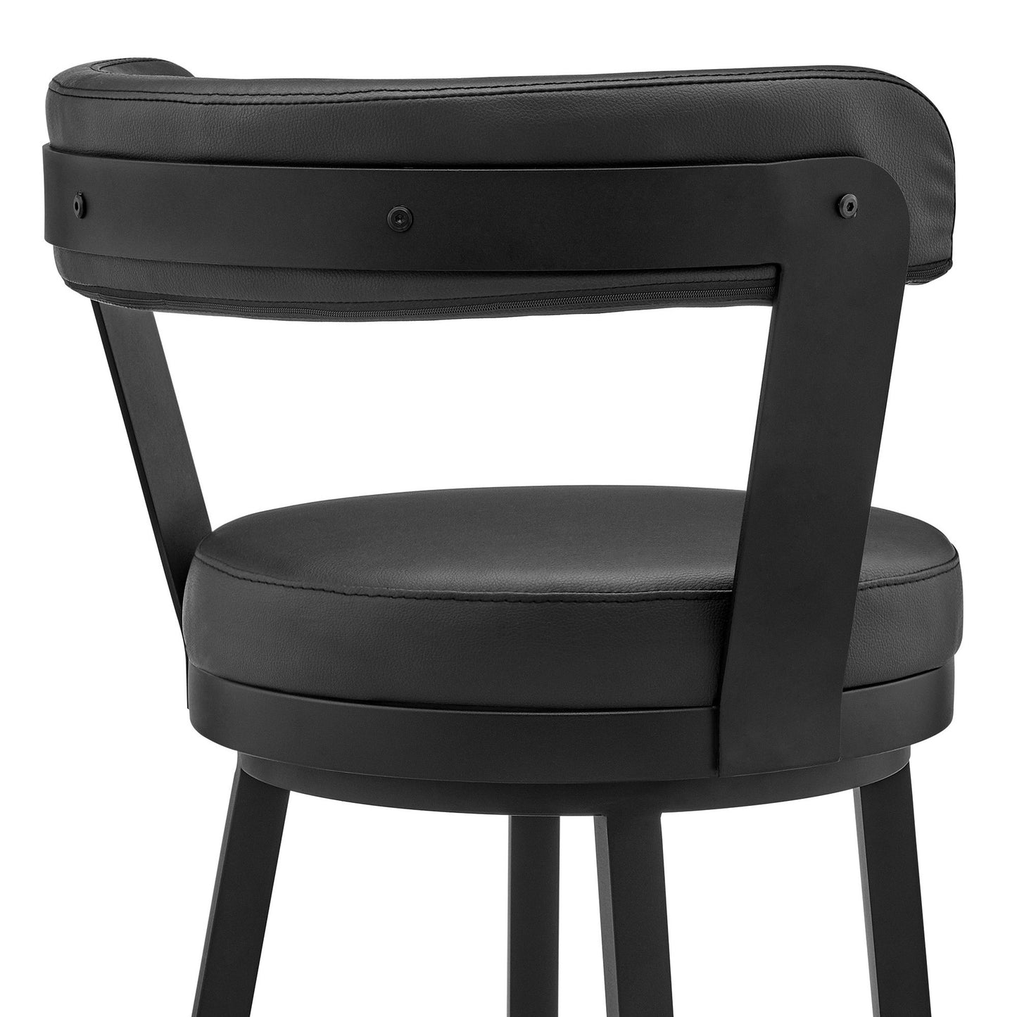 30" Black Faux Leather and Steel Low Back Bar Height Swivel Bar Chair - Loft&Timber
