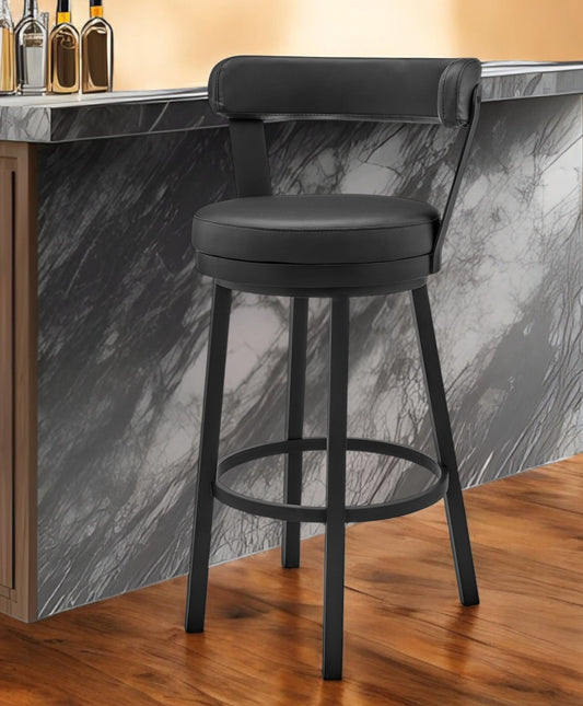30" Black Faux Leather and Steel Low Back Bar Height Swivel Bar Chair - Loft&Timber