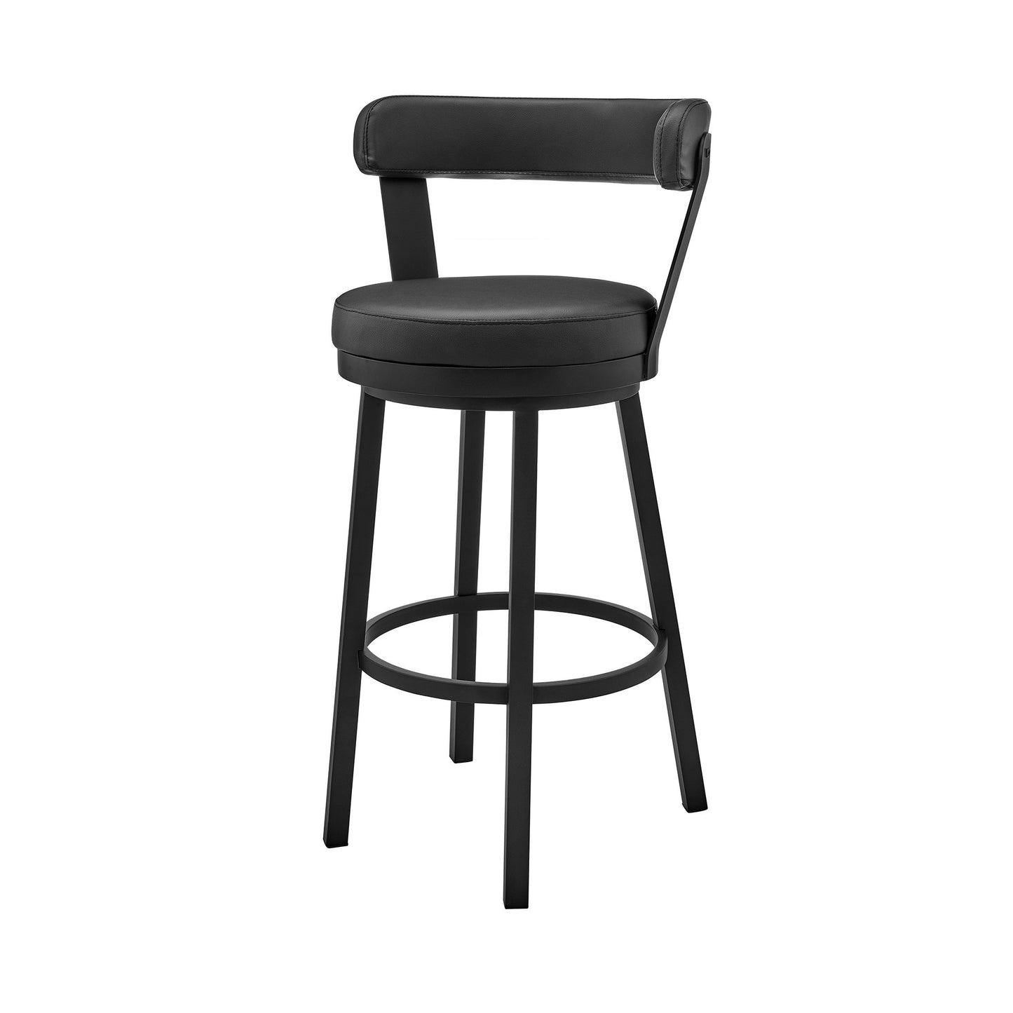 30" Black Faux Leather and Steel Low Back Bar Height Swivel Bar Chair - Loft&Timber