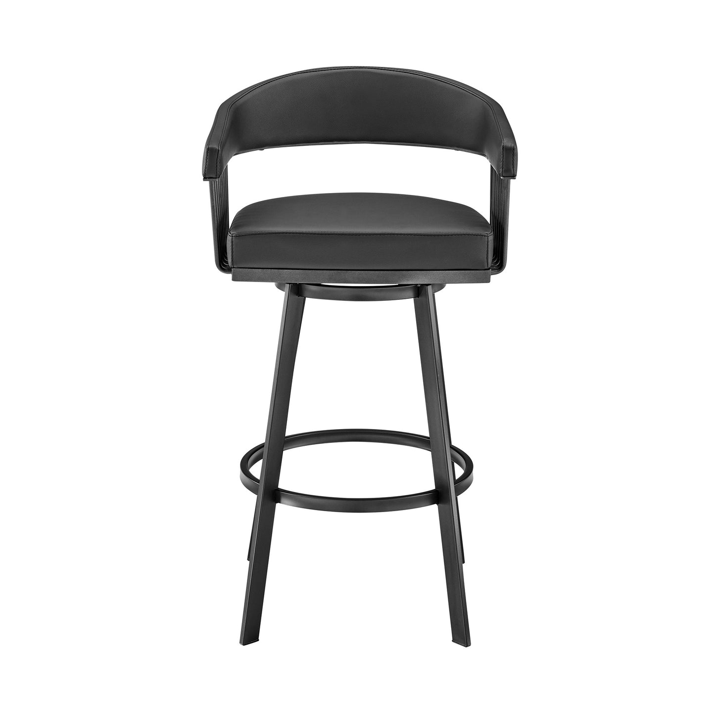 29" Black Fabric and Iron Low Back Bar Height Swivel Bar Chair - Loft&Timber