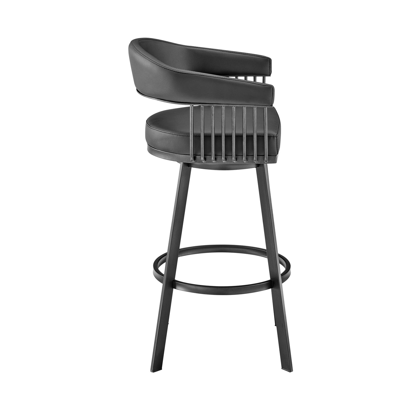29" Black Fabric and Iron Low Back Bar Height Swivel Bar Chair - Loft&Timber