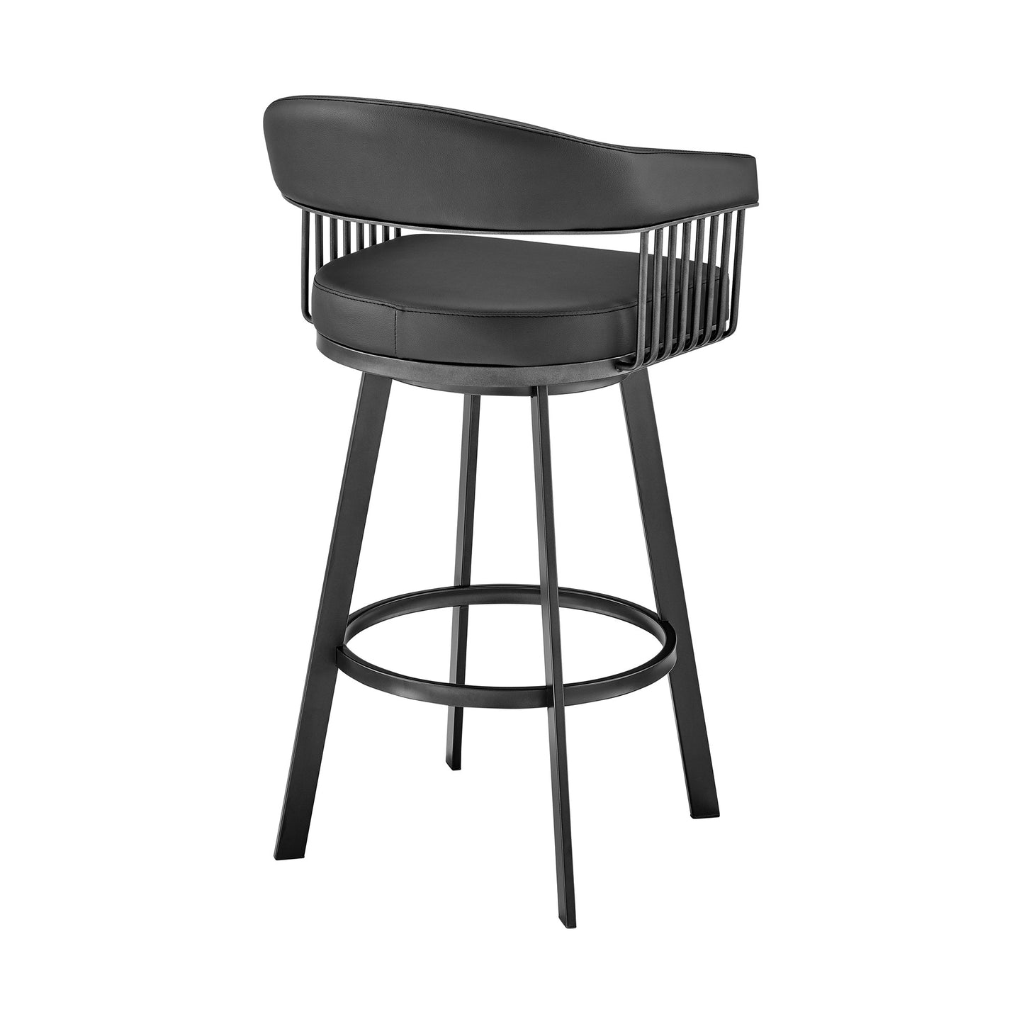 29" Black Fabric and Iron Low Back Bar Height Swivel Bar Chair - Loft&Timber