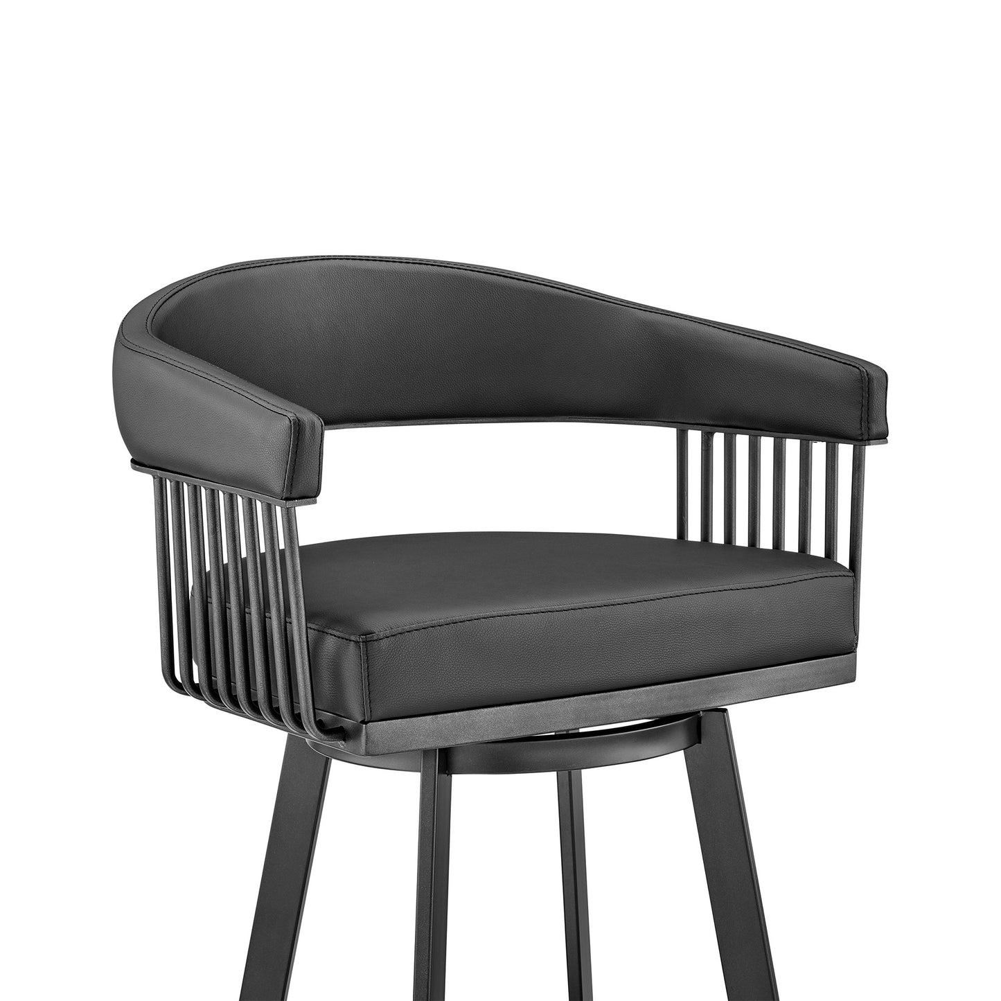 29" Black Fabric and Iron Low Back Bar Height Swivel Bar Chair - Loft&Timber