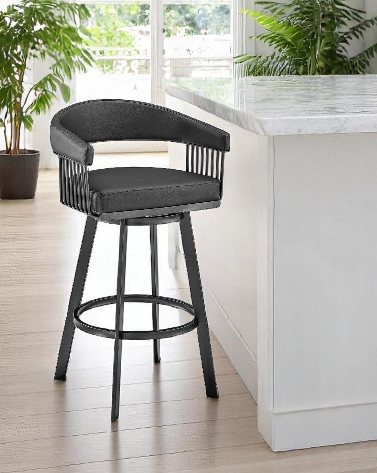 29" Black Fabric and Iron Low Back Bar Height Swivel Bar Chair - Loft&Timber