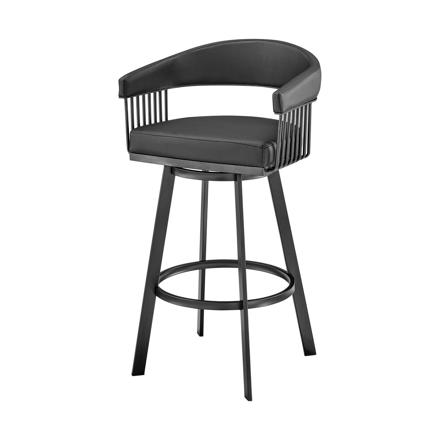 29" Black Fabric and Iron Low Back Bar Height Swivel Bar Chair - Loft&Timber