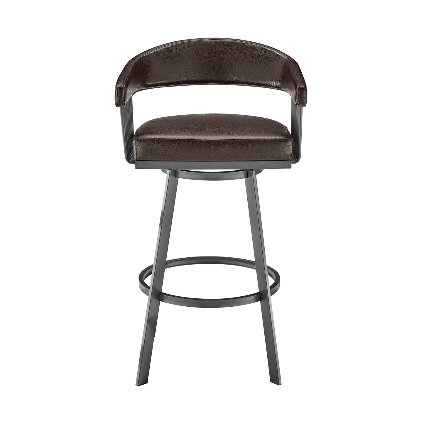 29" Chocolate And Gray Iron Swivel Low Back Bar Height Bar Chair - Loft&Timber