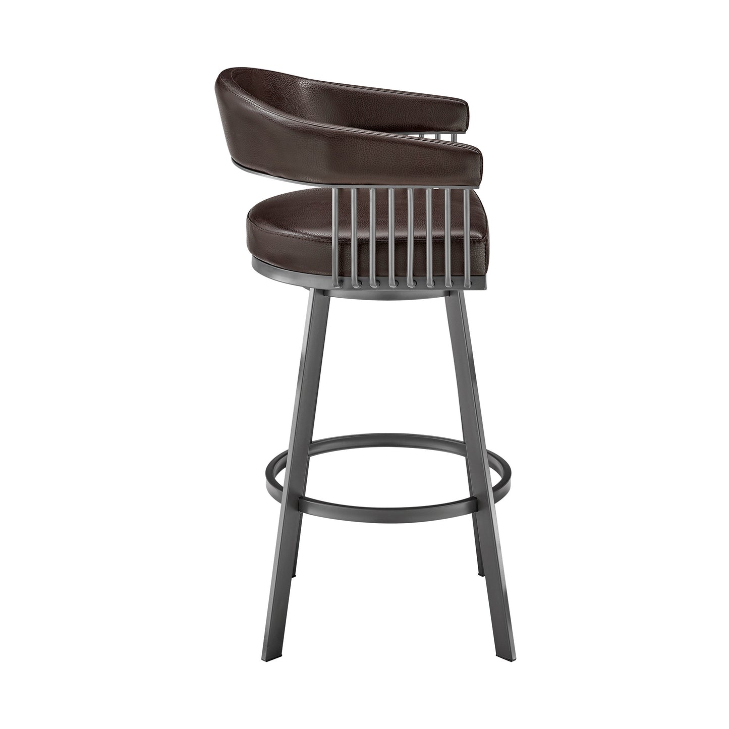 29" Chocolate And Gray Iron Swivel Low Back Bar Height Bar Chair - Loft&Timber