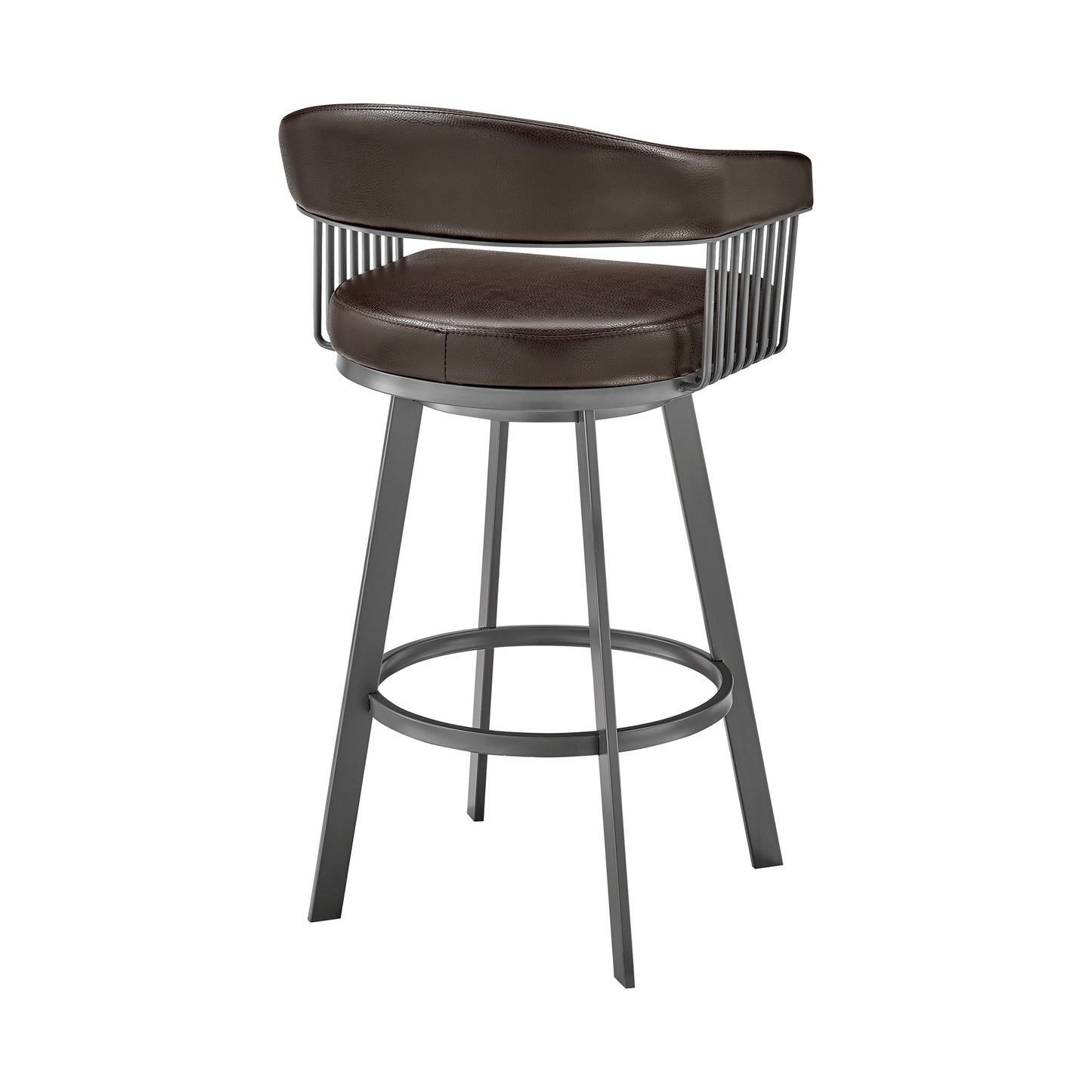29" Chocolate And Gray Iron Swivel Low Back Bar Height Bar Chair - Loft&Timber