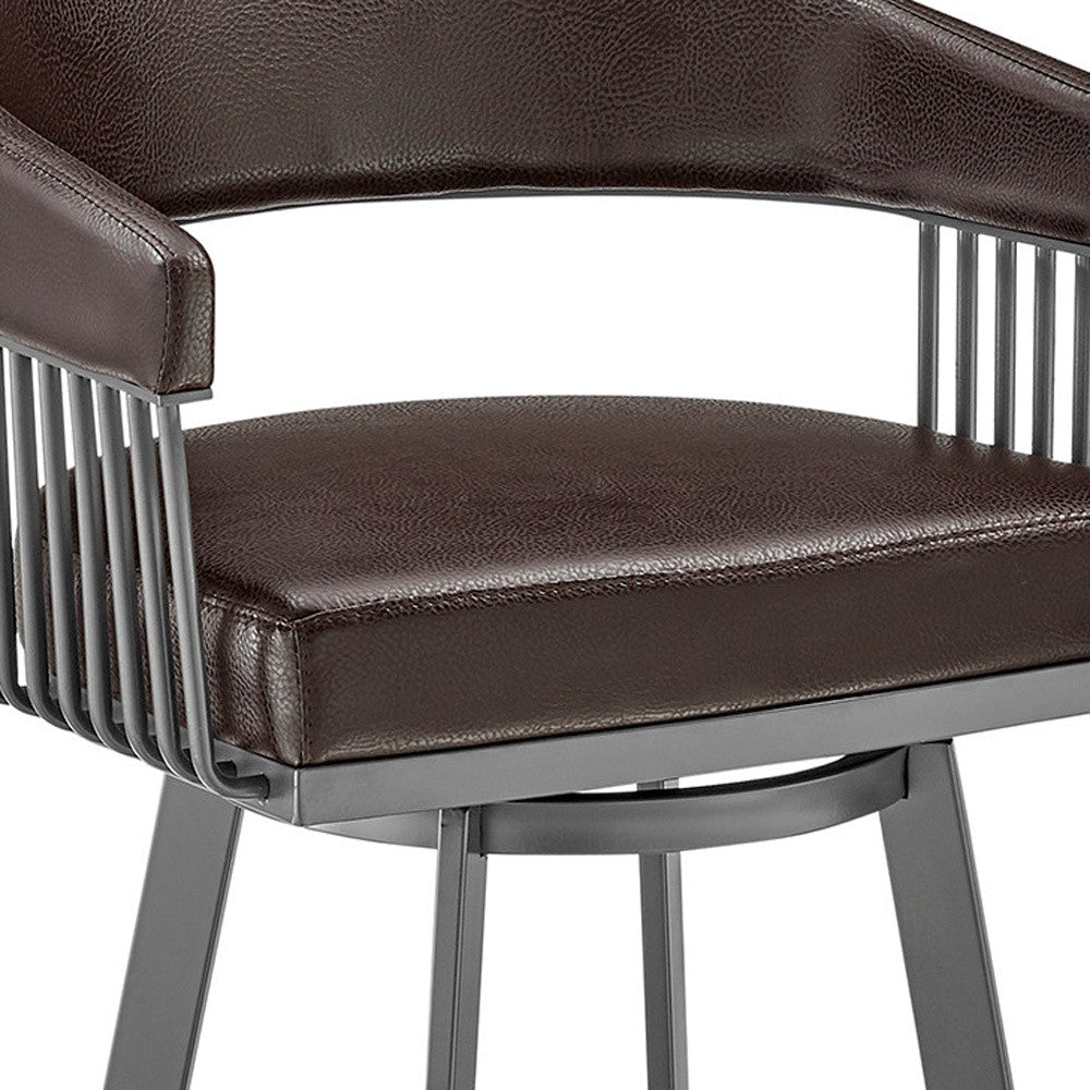 29" Chocolate And Gray Iron Swivel Low Back Bar Height Bar Chair - Loft&Timber