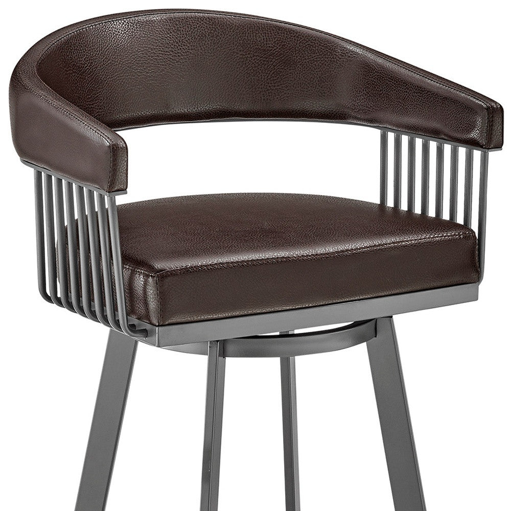 29" Chocolate And Gray Iron Swivel Low Back Bar Height Bar Chair - Loft&Timber