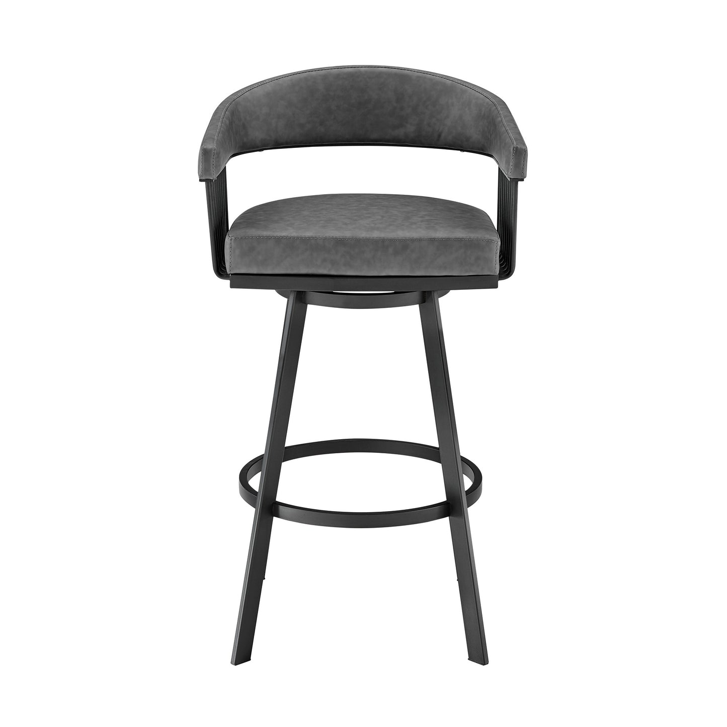 29" Gray And Black Iron Swivel Low Back Bar Height Bar Chair - Loft&Timber