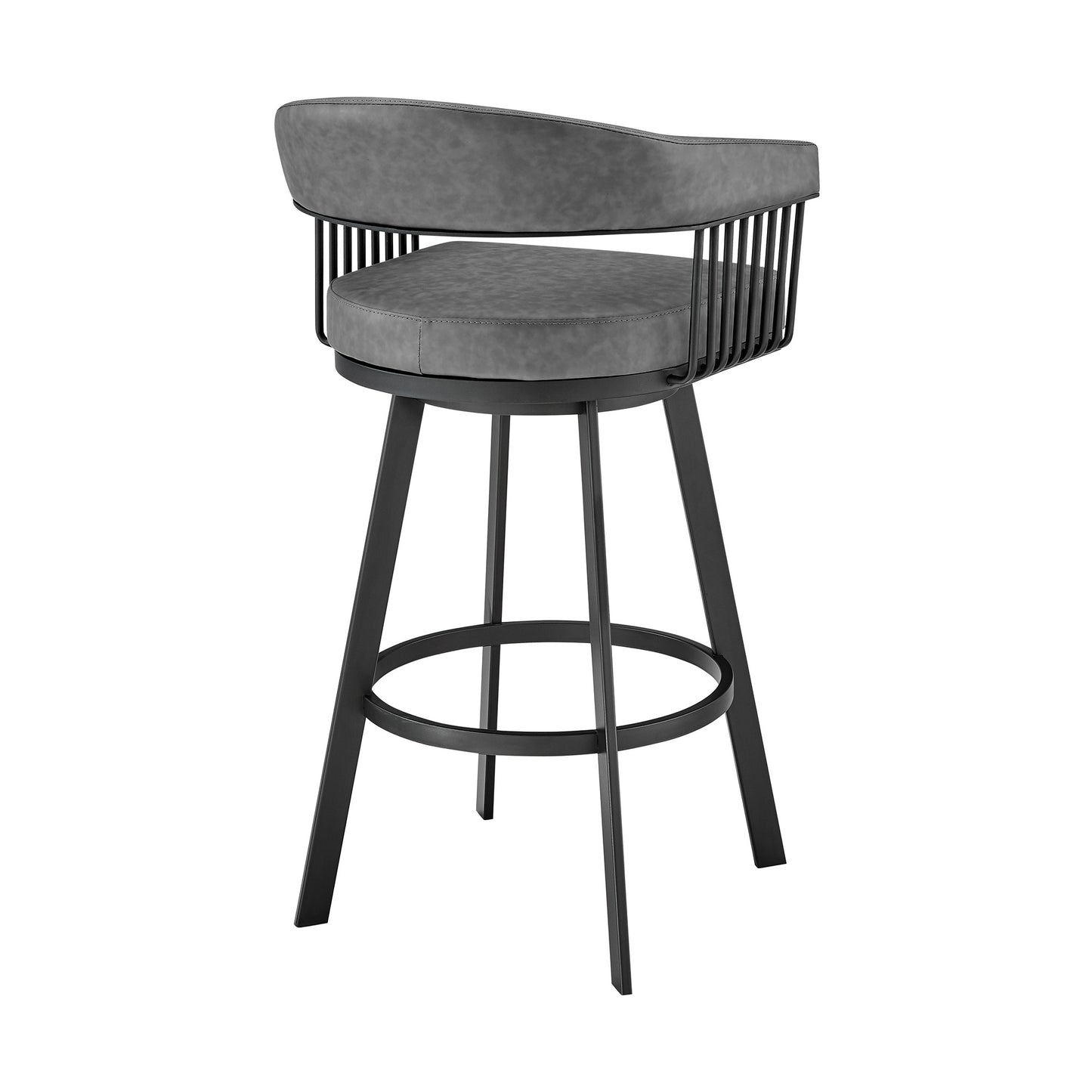 29" Gray And Black Iron Swivel Low Back Bar Height Bar Chair - Loft&Timber