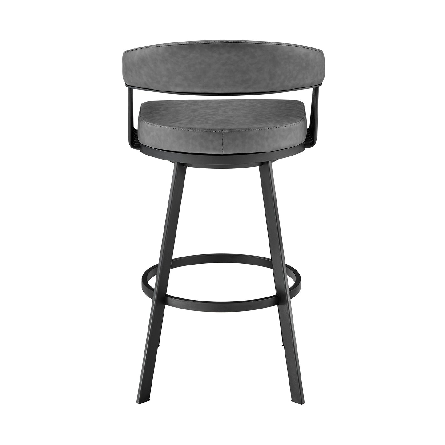 29" Gray And Black Iron Swivel Low Back Bar Height Bar Chair - Loft&Timber