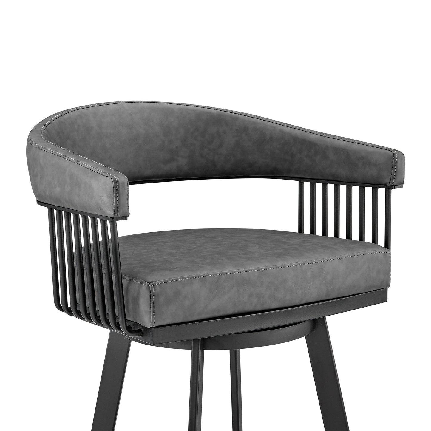 29" Gray And Black Iron Swivel Low Back Bar Height Bar Chair - Loft&Timber