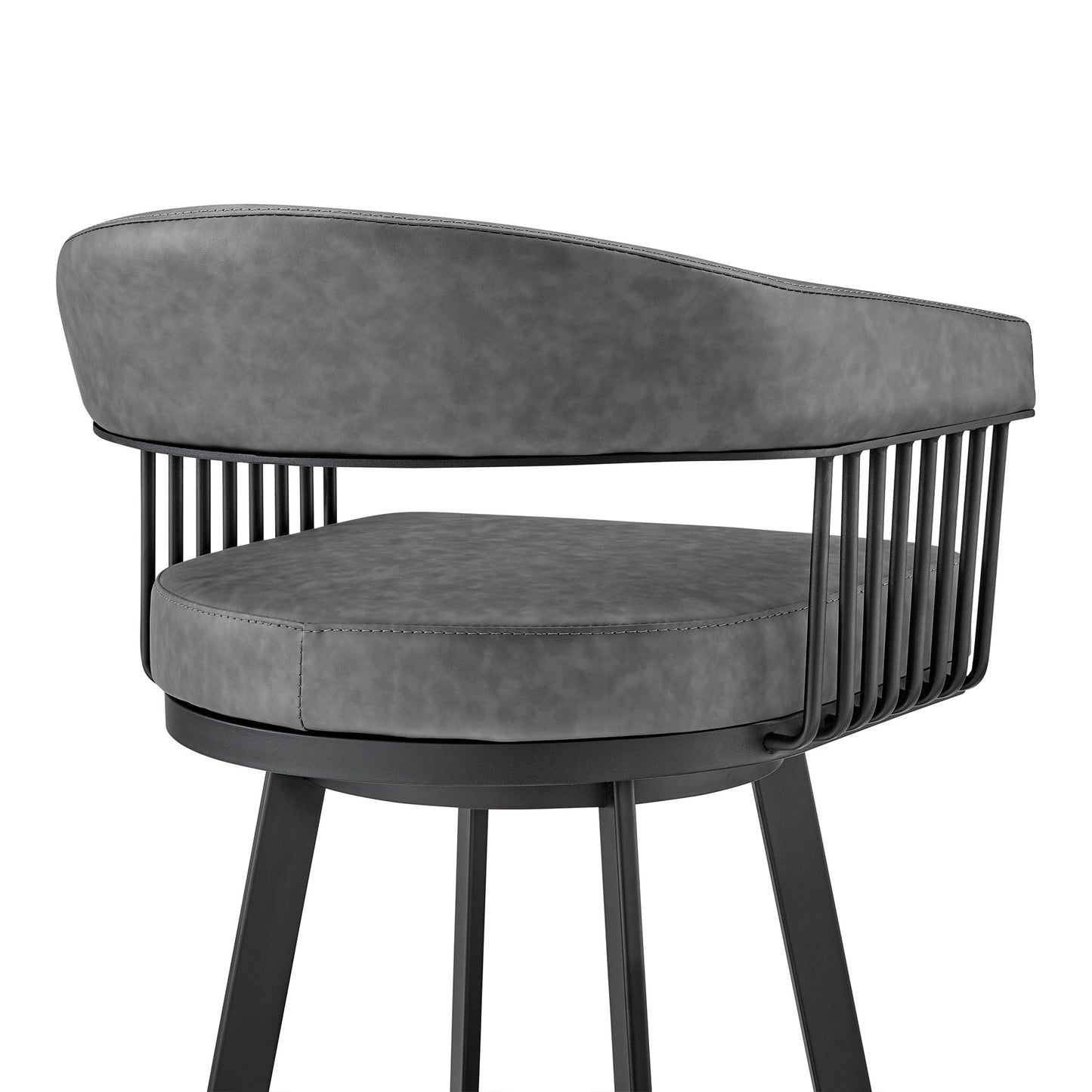 29" Gray And Black Iron Swivel Low Back Bar Height Bar Chair - Loft&Timber