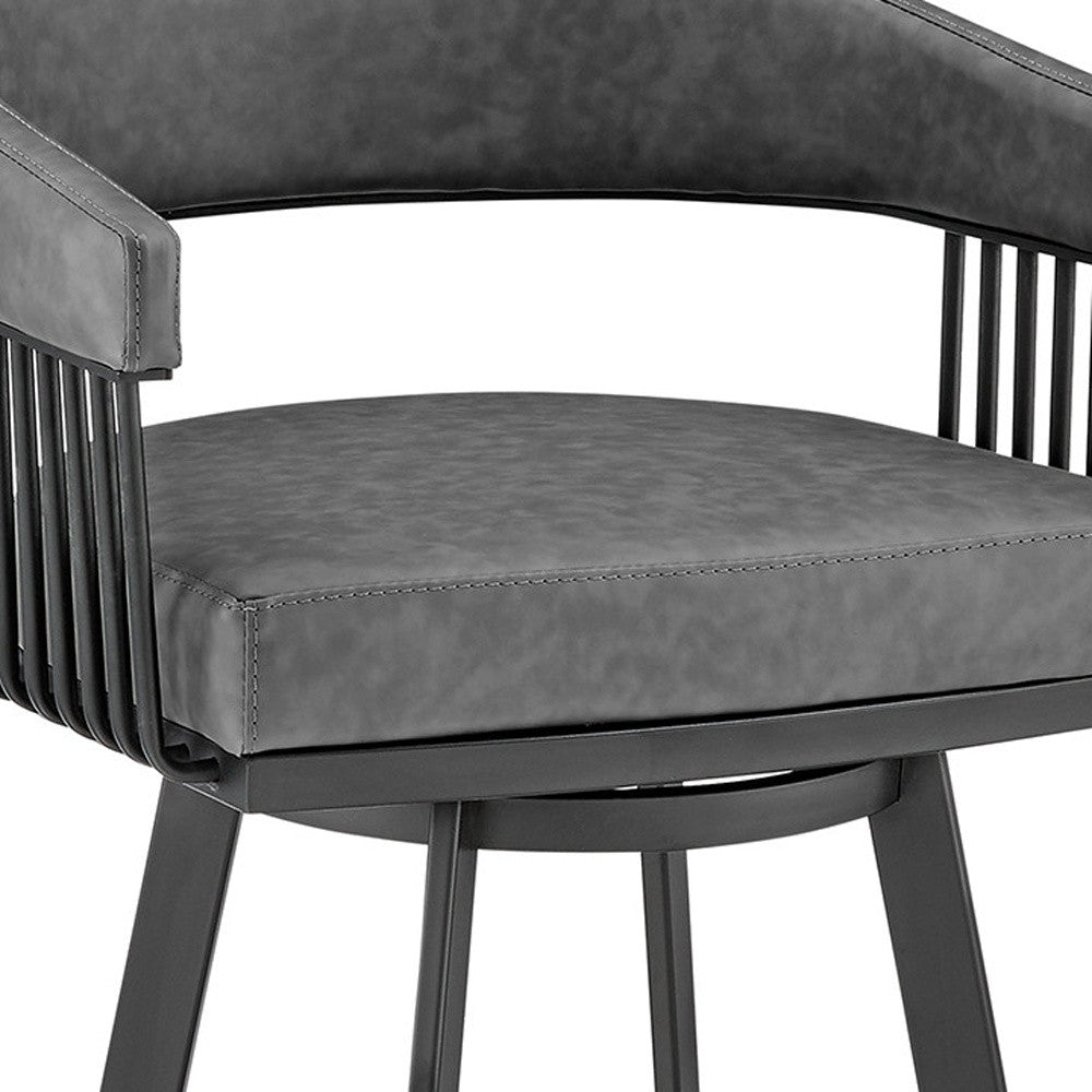 29" Gray And Black Iron Swivel Low Back Bar Height Bar Chair - Loft&Timber