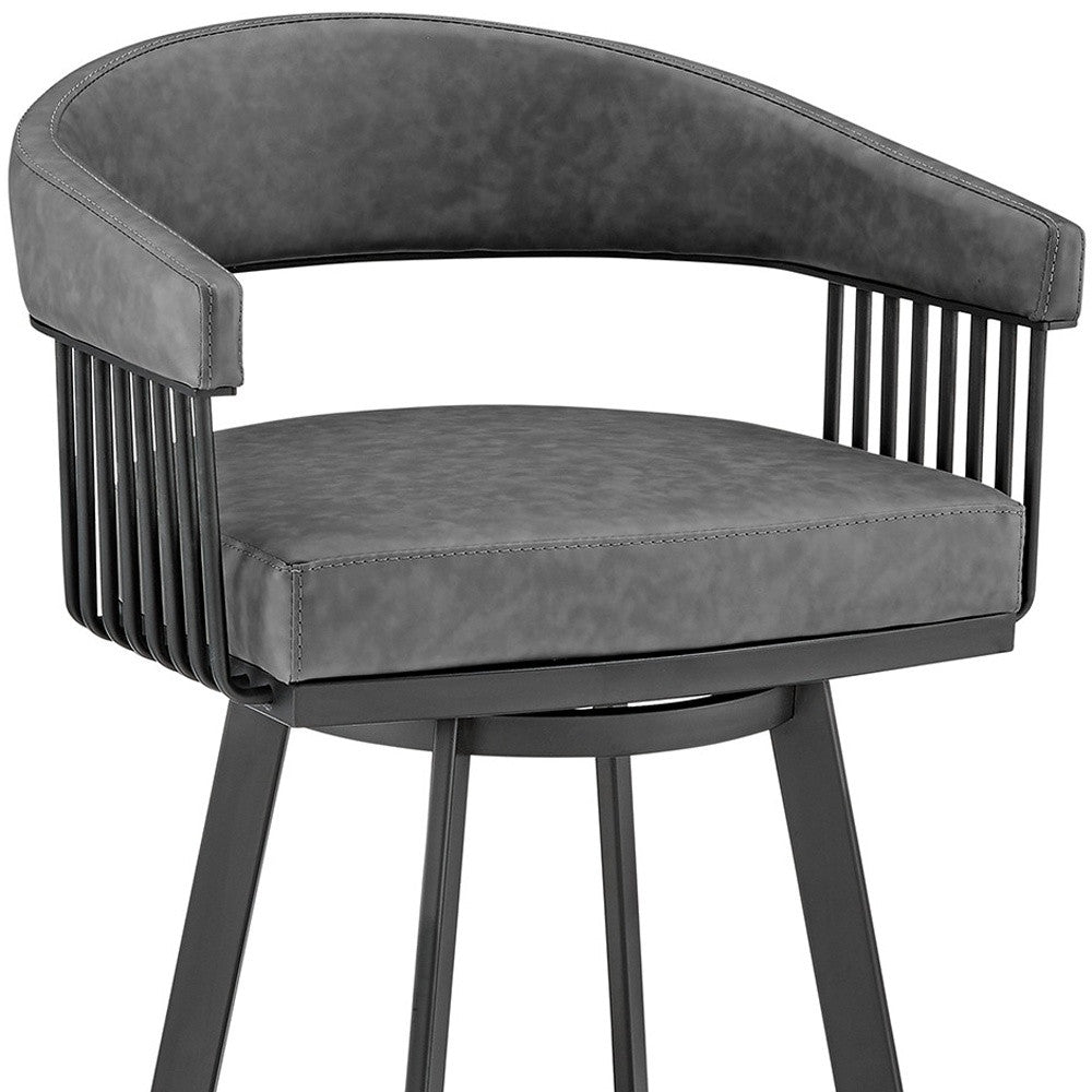 29" Gray And Black Iron Swivel Low Back Bar Height Bar Chair - Loft&Timber