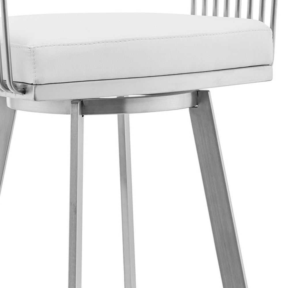29" White And Silver Iron Swivel Low Back Bar Height Bar Chair - Loft&Timber