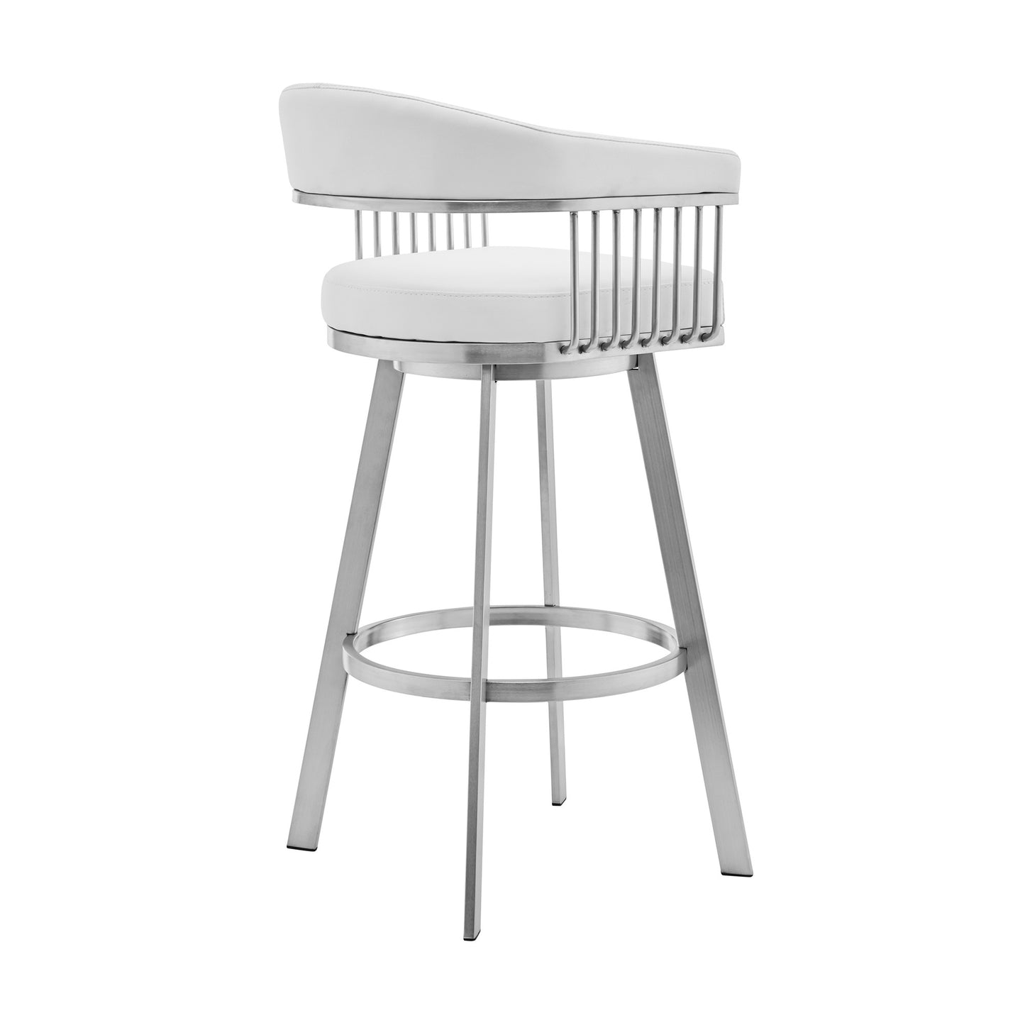 29" White And Silver Iron Swivel Low Back Bar Height Bar Chair - Loft&Timber