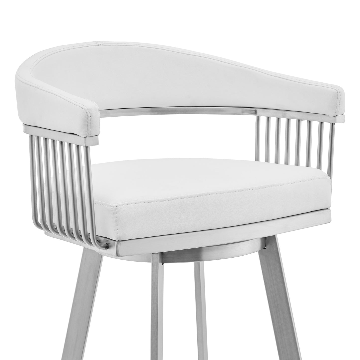 29" White And Silver Iron Swivel Low Back Bar Height Bar Chair - Loft&Timber